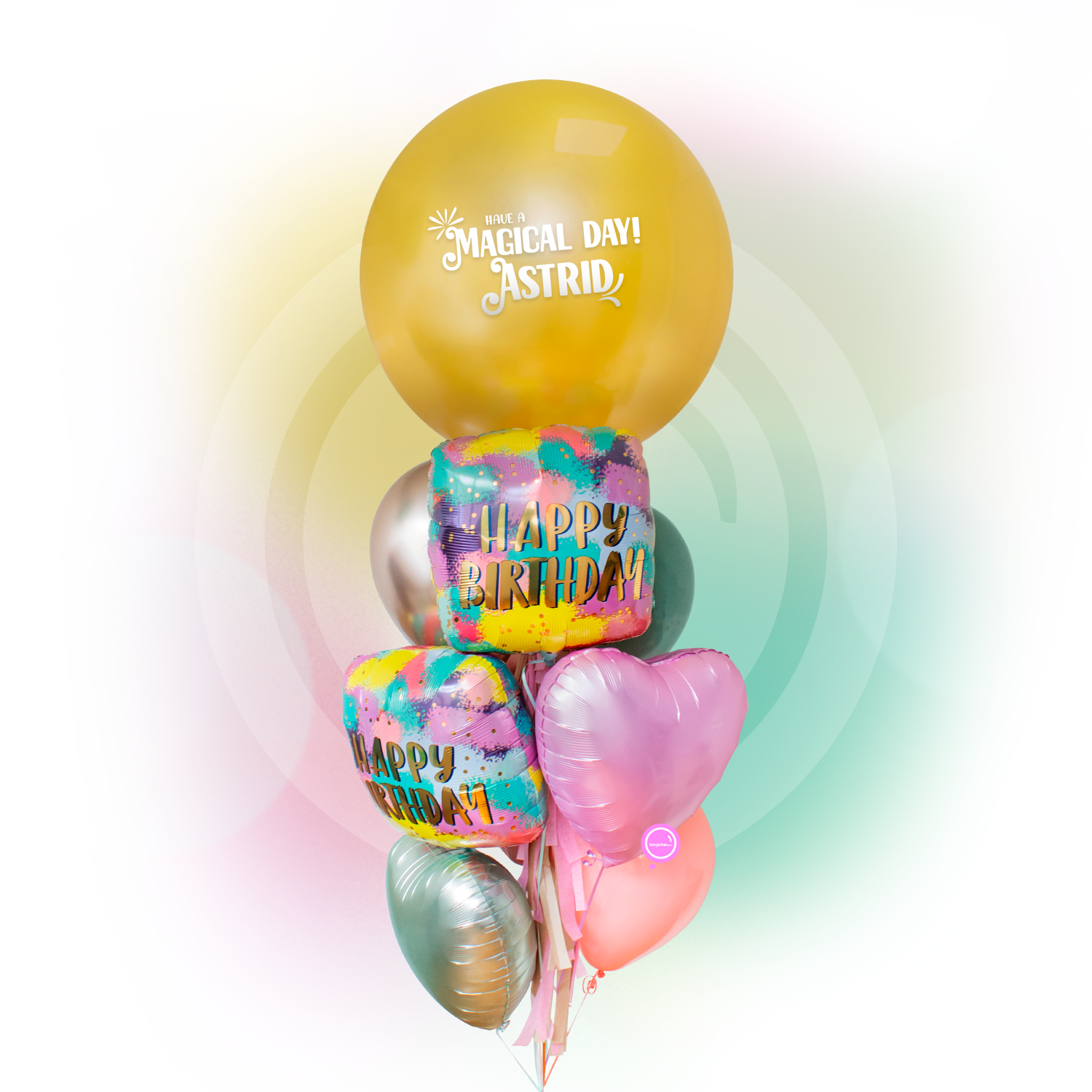 Kit Celebra -Rainbow Marblez - con Globos de Helio