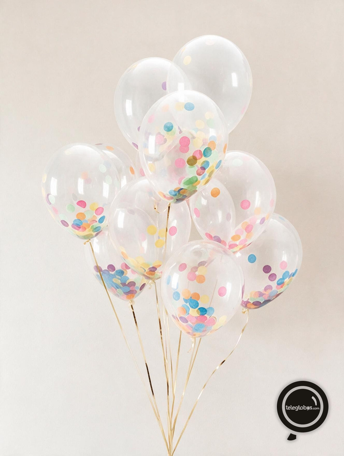 10 Globos de Látex 12" Transparente c/ Confetti inflado con Helio