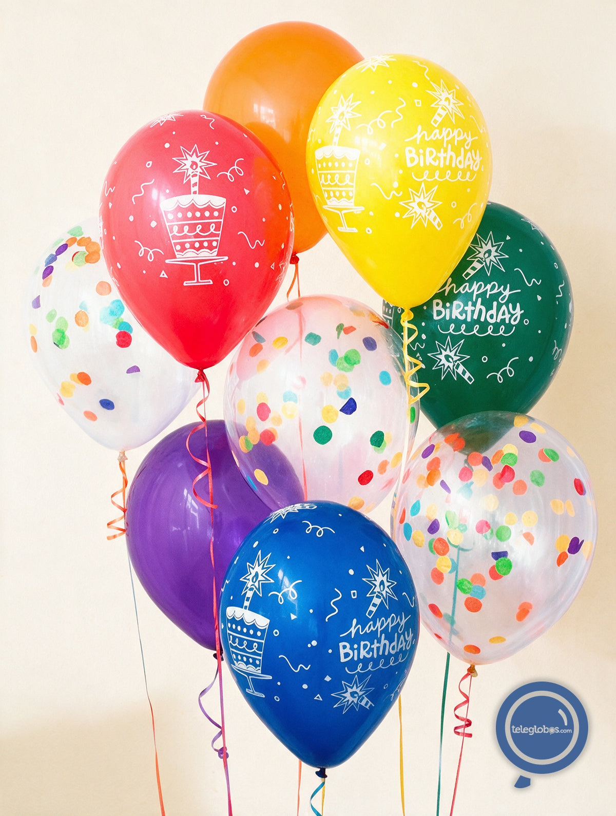 9 balloons Multicolor latex birthday -Pastel-