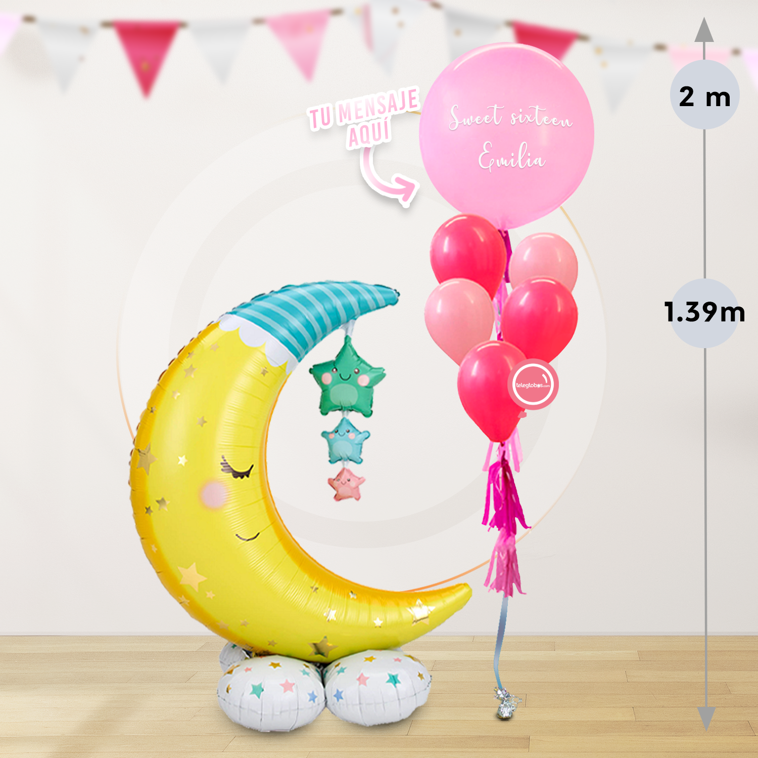 AirLoonz Luna y Estrellas con Globo Grande Personalizado + 5 globos