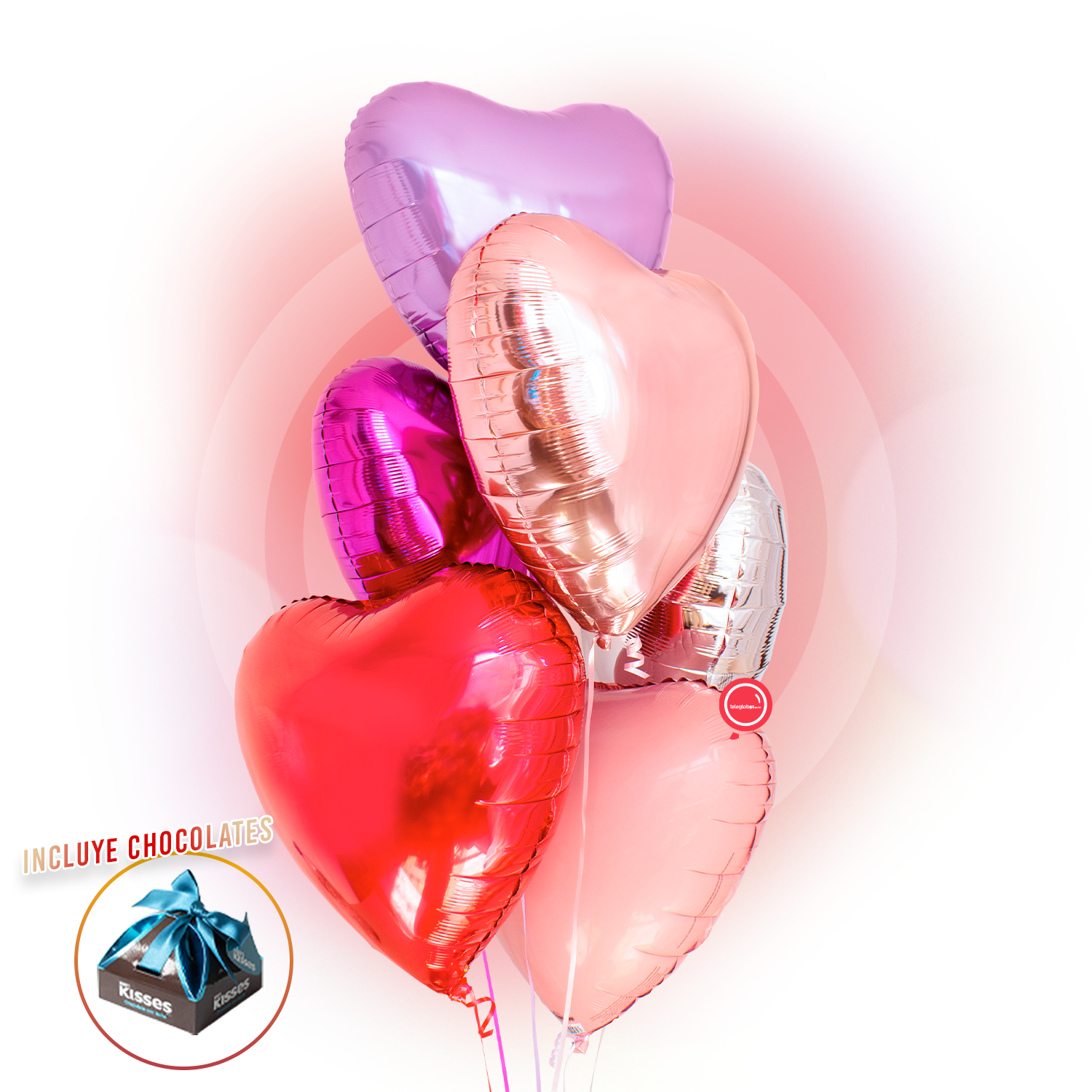 Bouquet de Globos de Amor - Media Docena de Corazones Mix Inflados con Helio