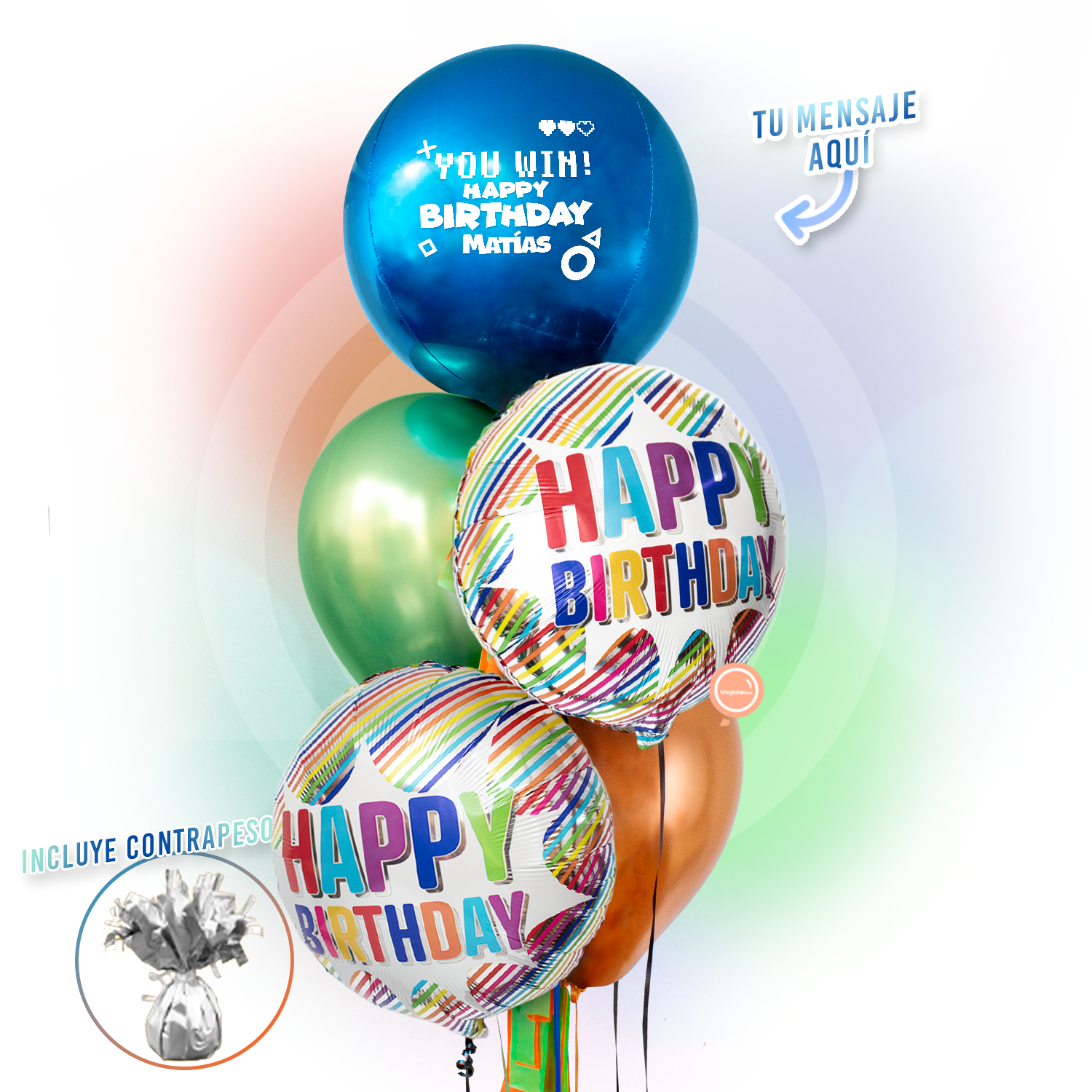 Bunch de Globos Inflados con Helio - Explosión de Arcoíris -