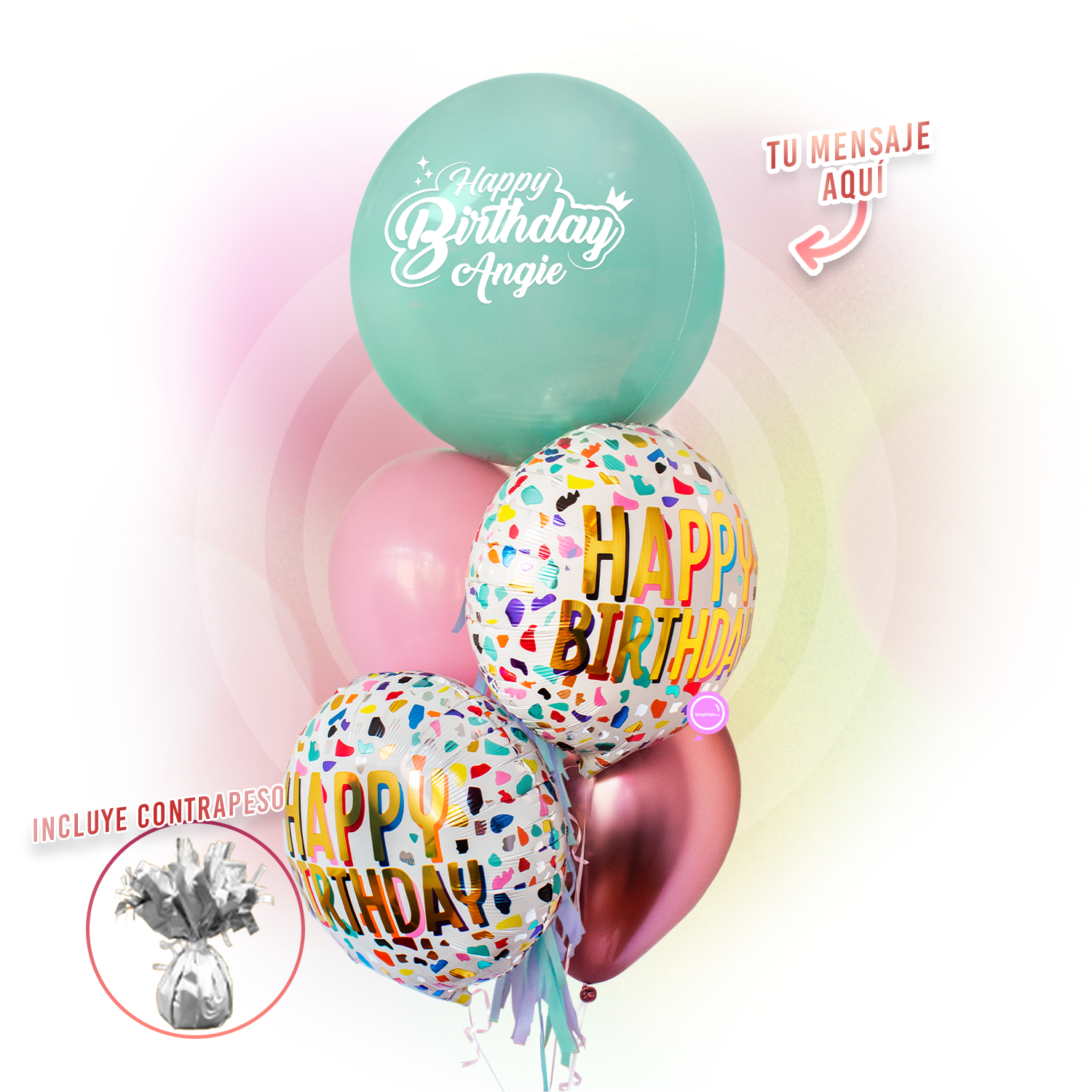 Bunch de Globos Inflados con Helio -Confetti Multicolor-