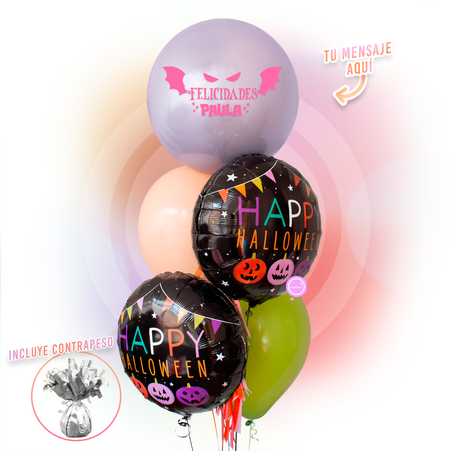 Bunch de Globos Inflados con Helio - Glamorous Pumpkin -