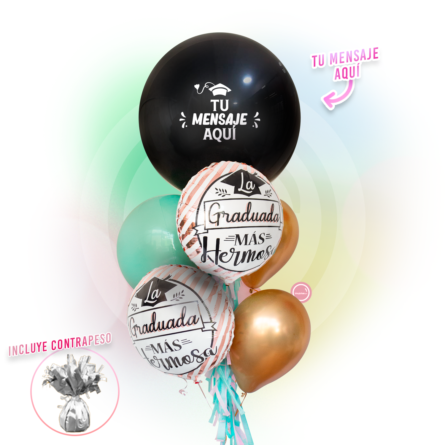 Bunch de Globos Inspira para Graduación - La graduada más hermosa -