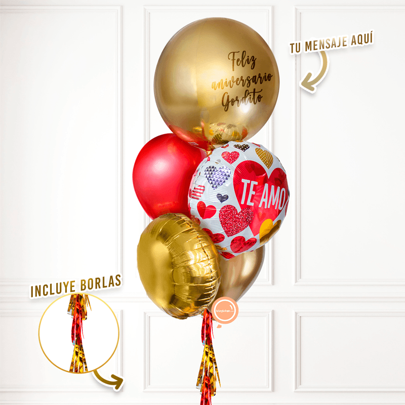Bunch of balloons With personalized helium - I love you hearts -