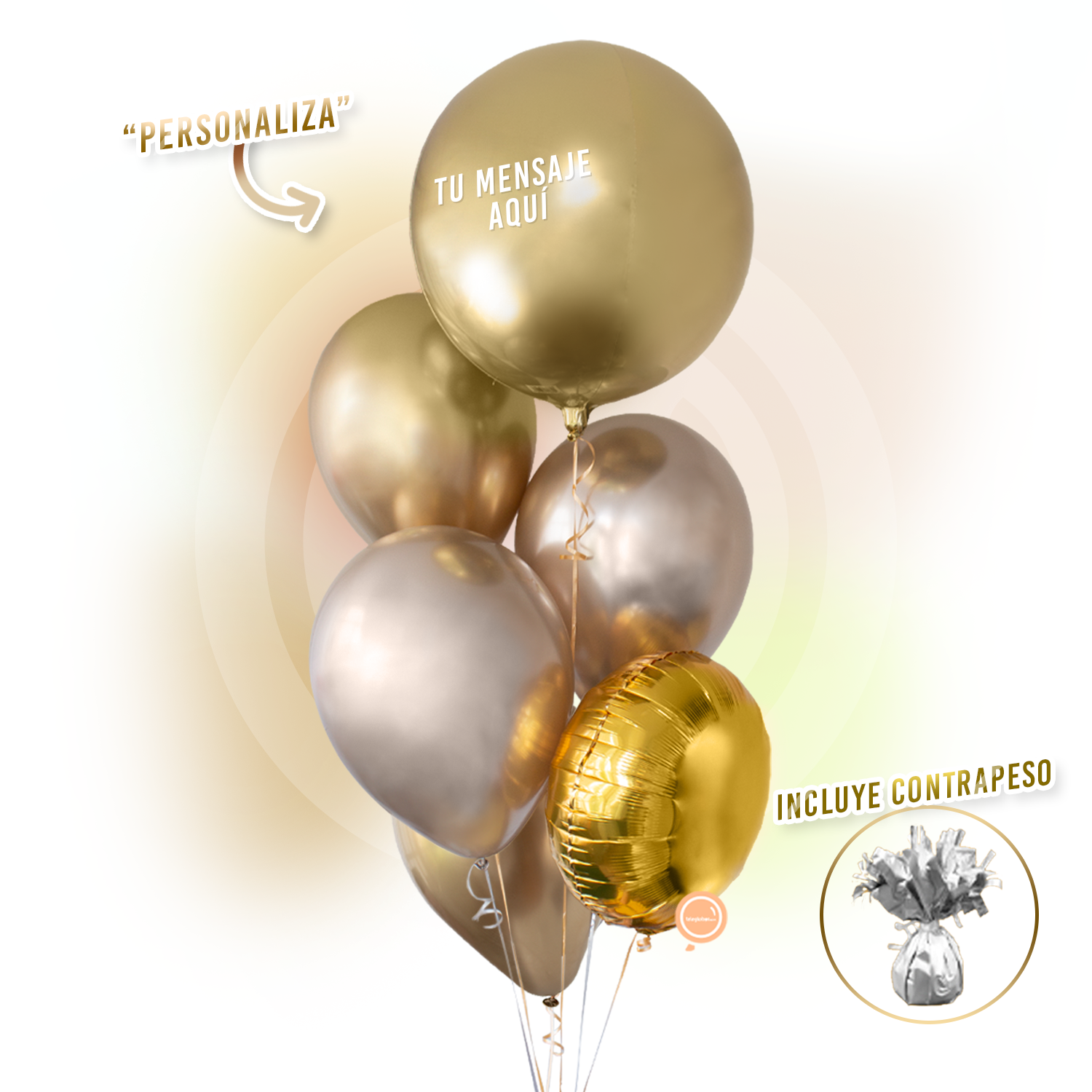 Bunch de Globos con Helio Personalizado - White Gold -