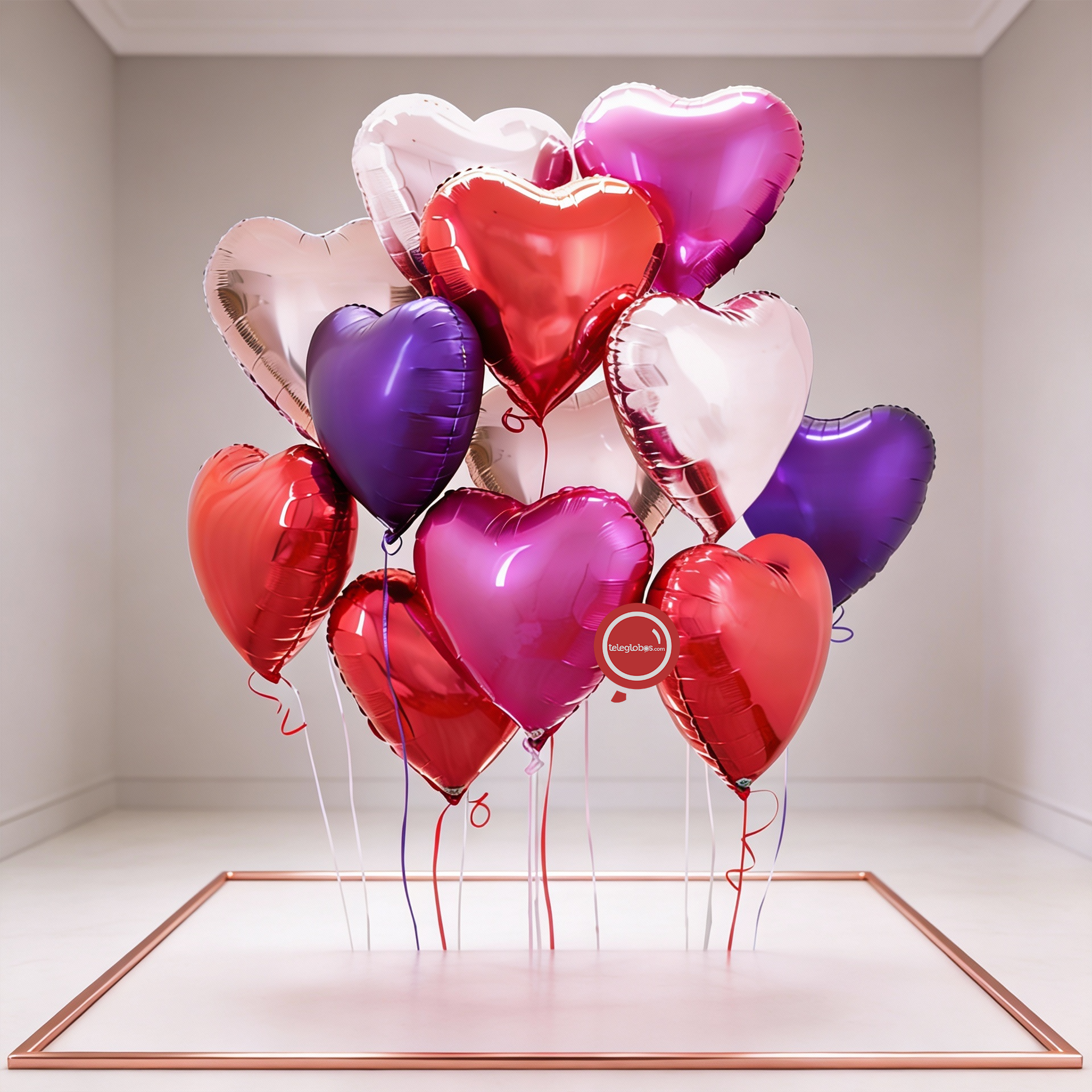 Docena de Globos de Corazón Rosas y Morado con Helio - Florerias cerca de mi