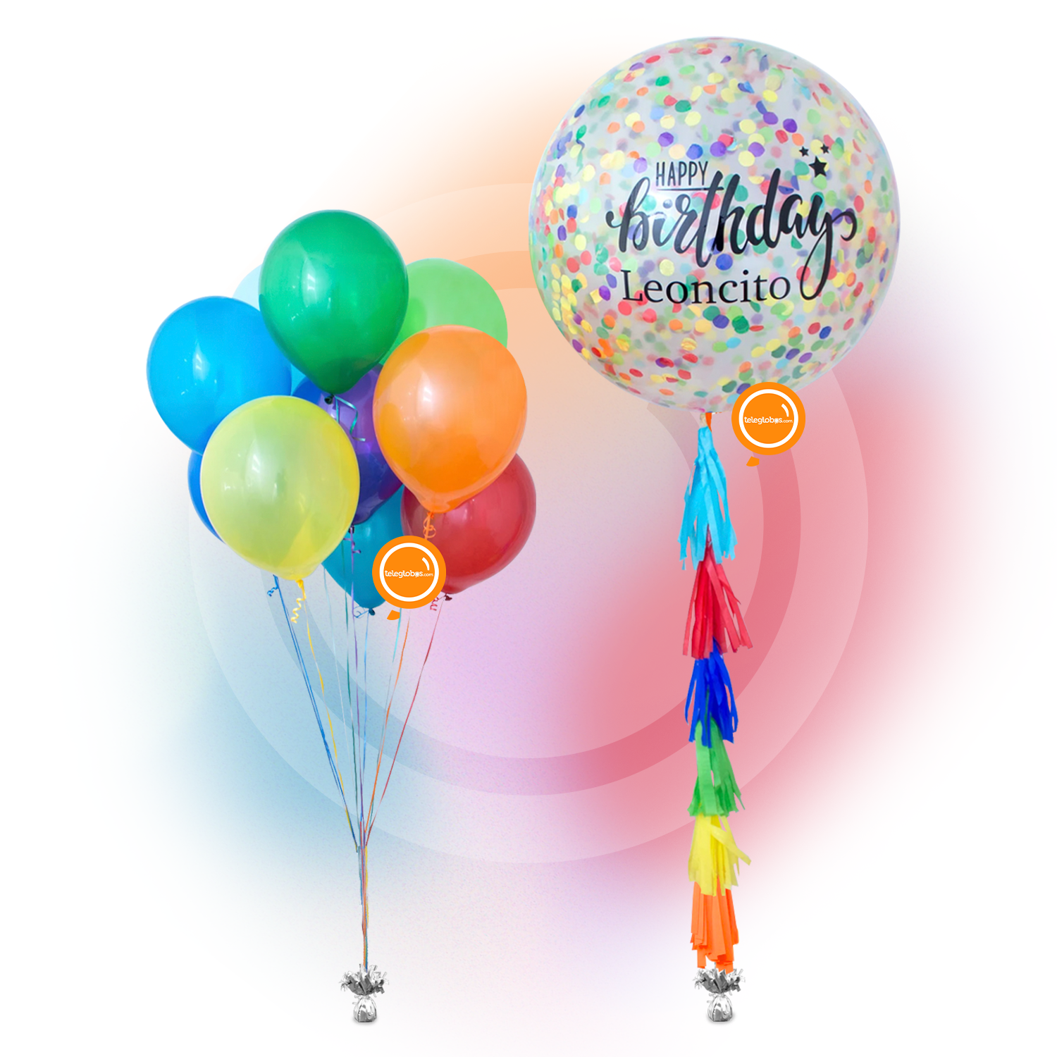 Globo 36" Personalizado con Confetti, Guirnalda y 10 globos de 12" | Globos y Regalos Teleglobos.com.mx.