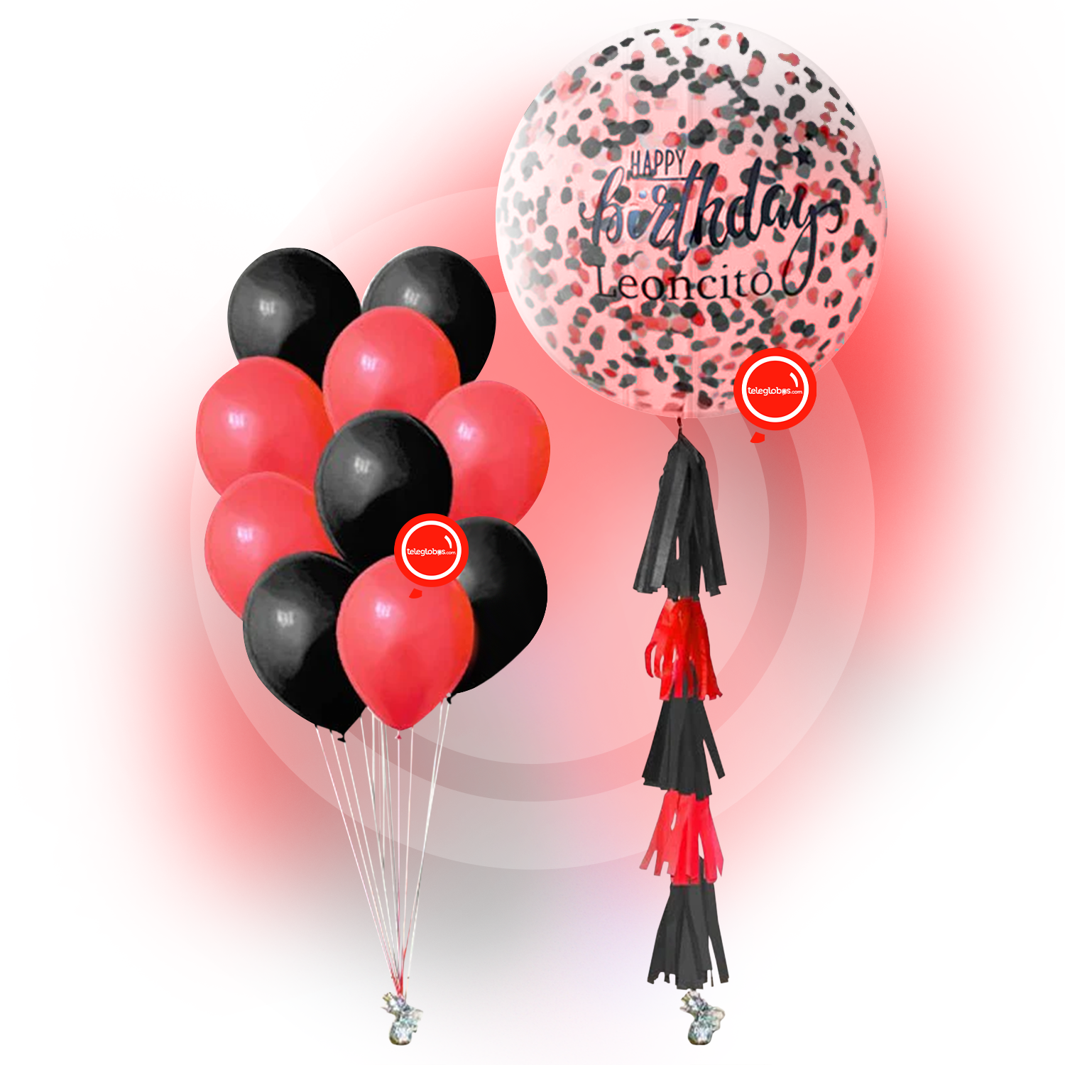 Globo 36" Personalizado con Confetti, Guirnalda y 10 globos de 12" | Globos y Regalos Teleglobos.com.mx.