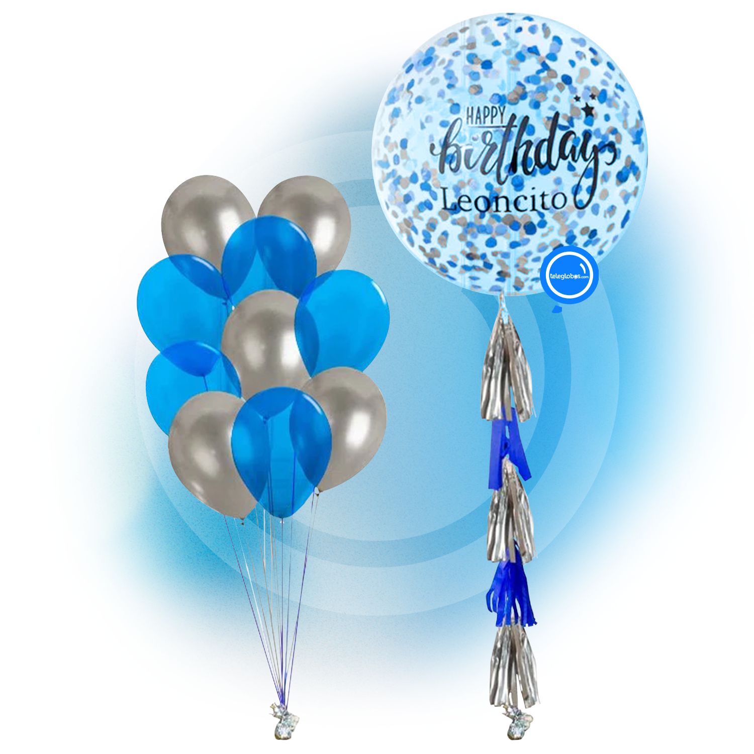 Globo 36" Personalizado con Confetti, Guirnalda y 10 globos de 12" | Globos y Regalos Teleglobos.com.mx.