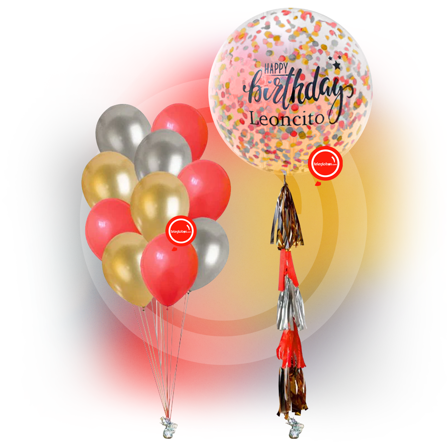Globo 36" Personalizado con Confetti, Guirnalda y 10 globos de 12" | Globos y Regalos Teleglobos.com.mx.