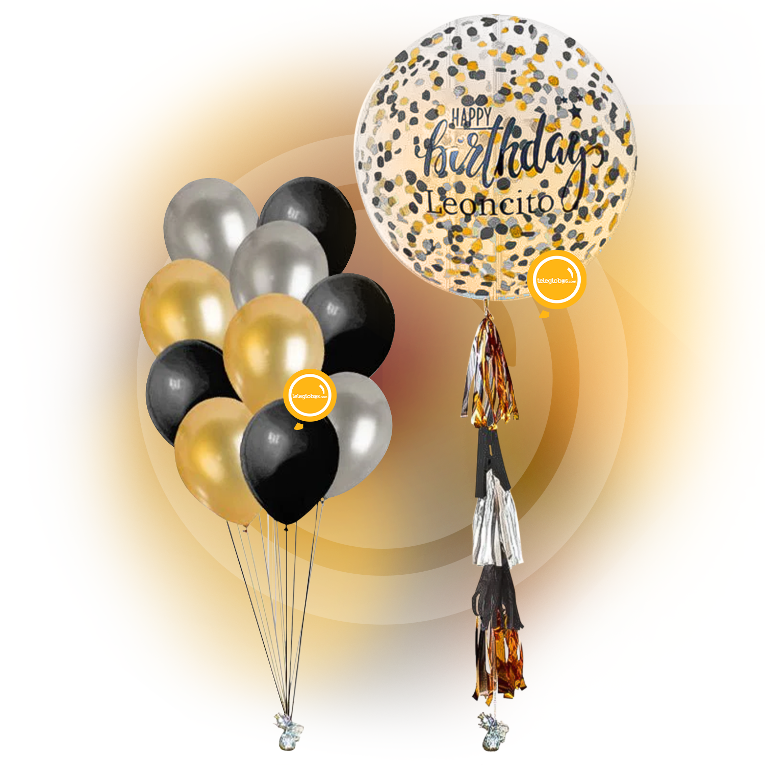 Globo 36" Personalizado con Confetti, Guirnalda y 10 globos de 12" | Globos y Regalos Teleglobos.com.mx.