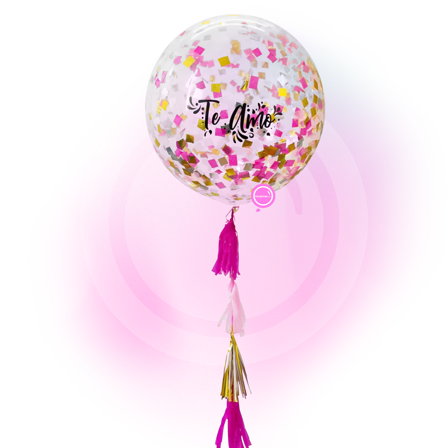 Globo grande/gigante personalizado con confetti -con helio- Rosa/Magenta/Dorado Eco* | Globos y Regalos Teleglobos.com.mx