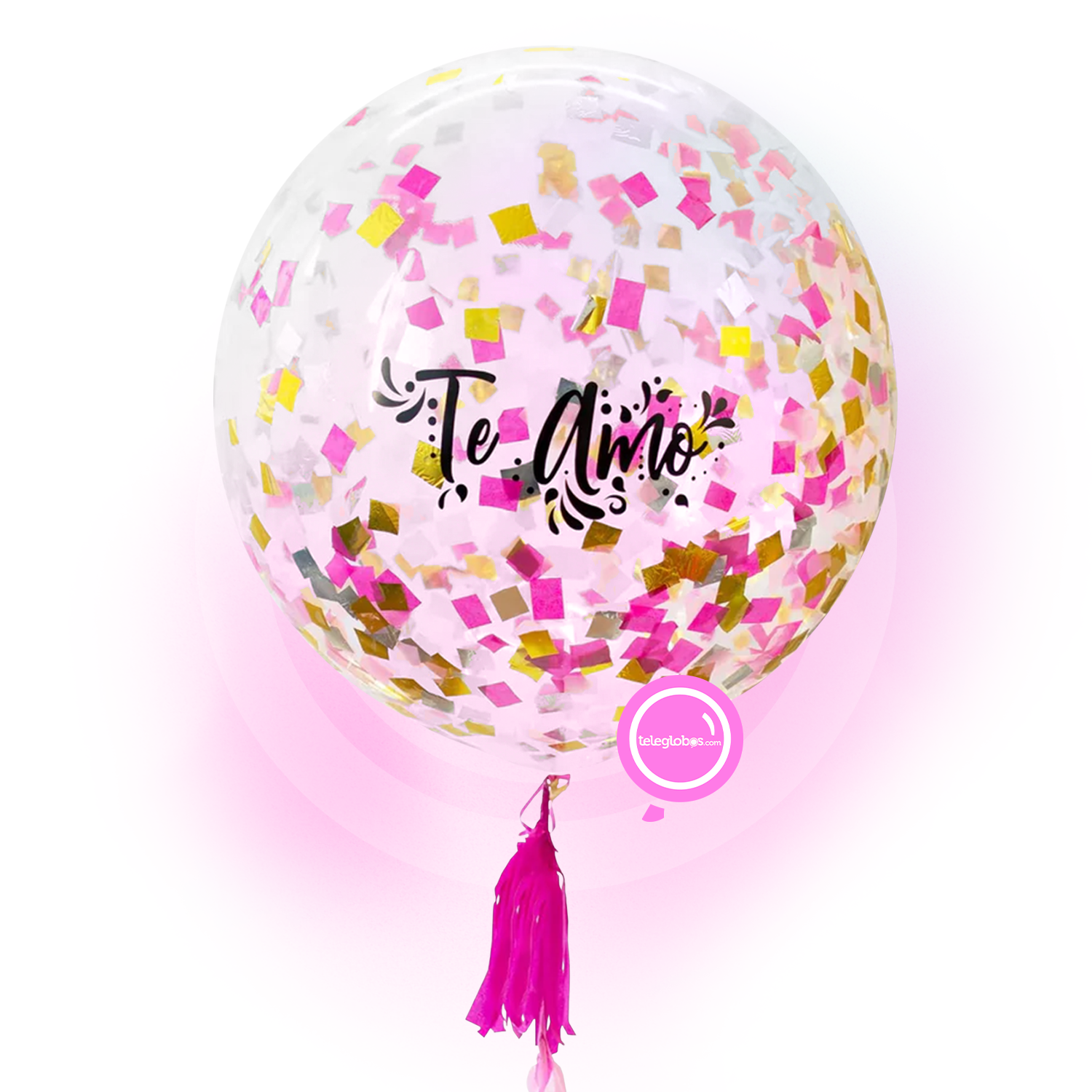 Globo grande/gigante personalizado con confetti -con helio- Rosa/Magenta/Dorado Eco* | Globos y Regalos Teleglobos.com.mx globo con confetti globo transparente con confeti