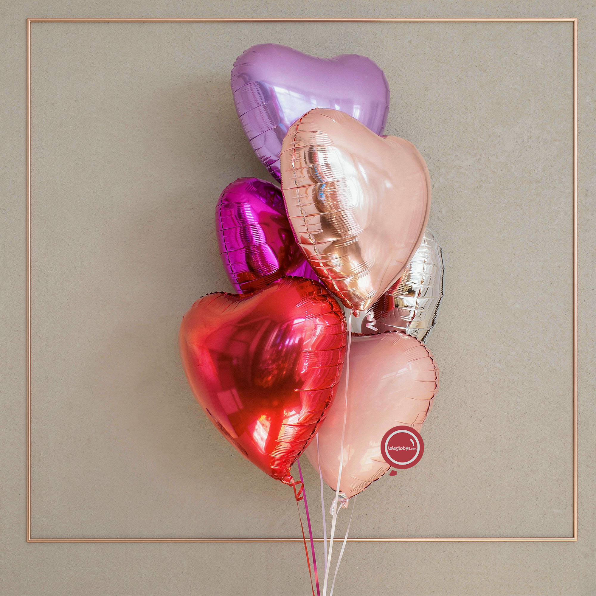 Bouquet of balloons of love - half dozen mixed hearts with helium