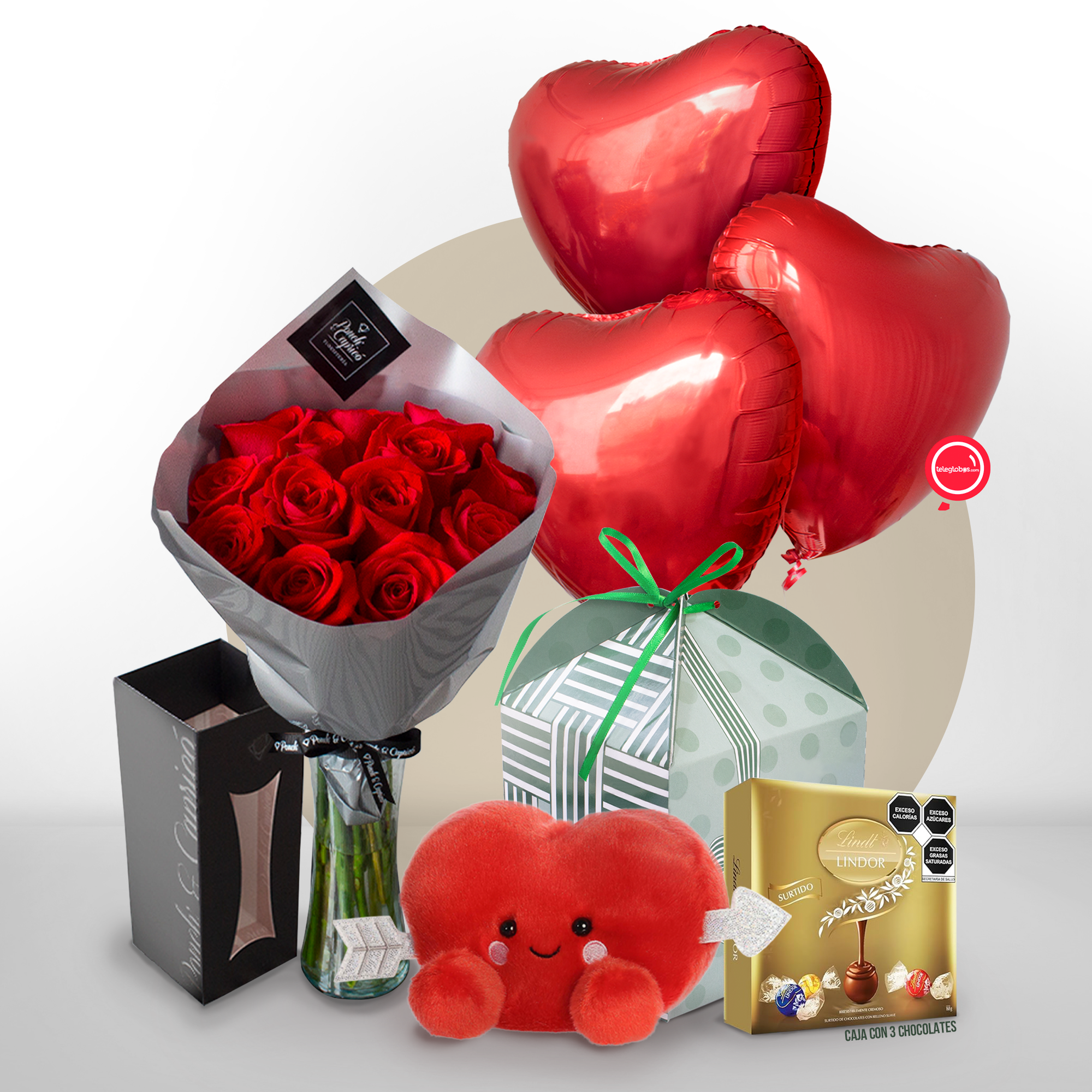 Ramo de Rosas Rojas y Globos de Amor