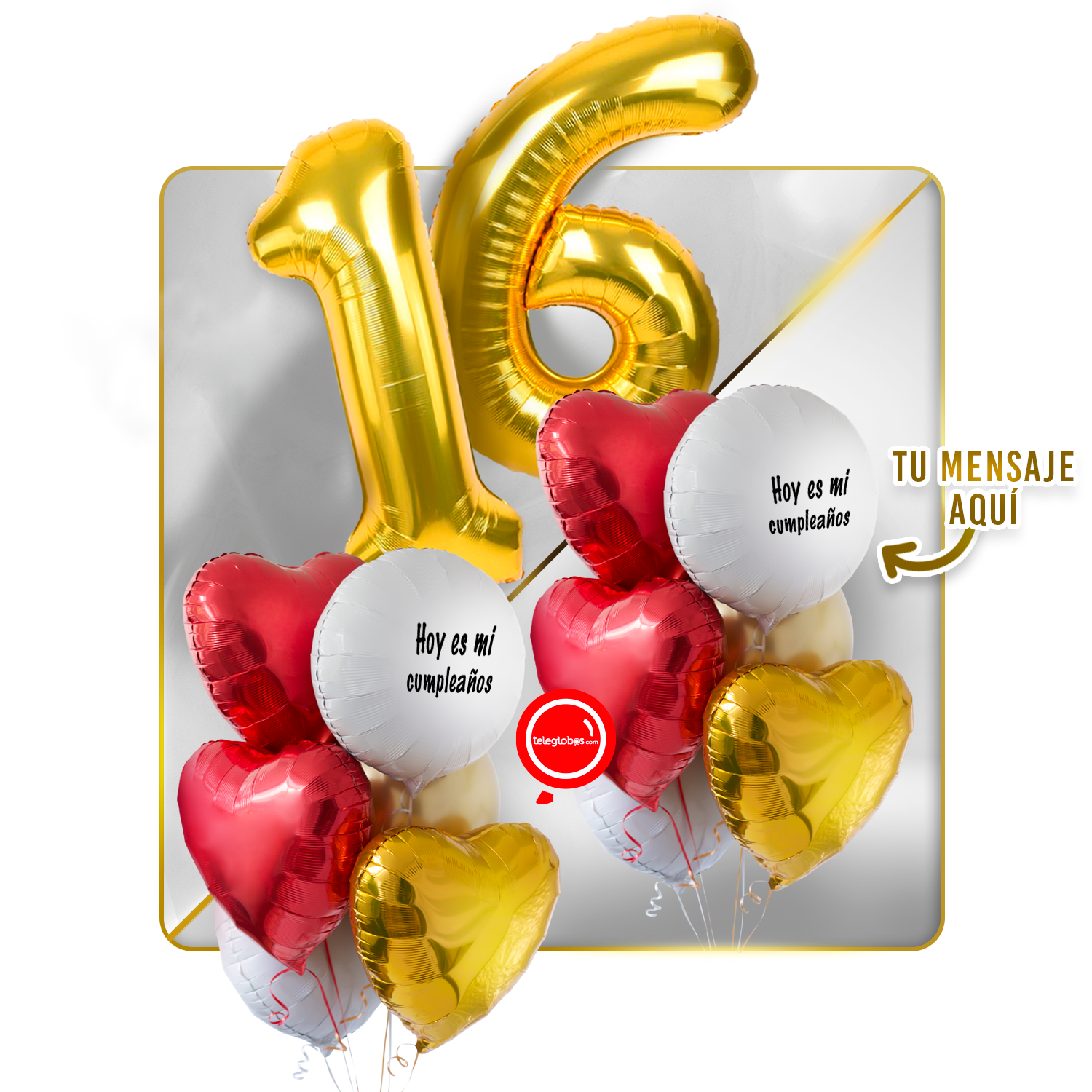 Kit Celebra -Love and Gold- Globos de Helio