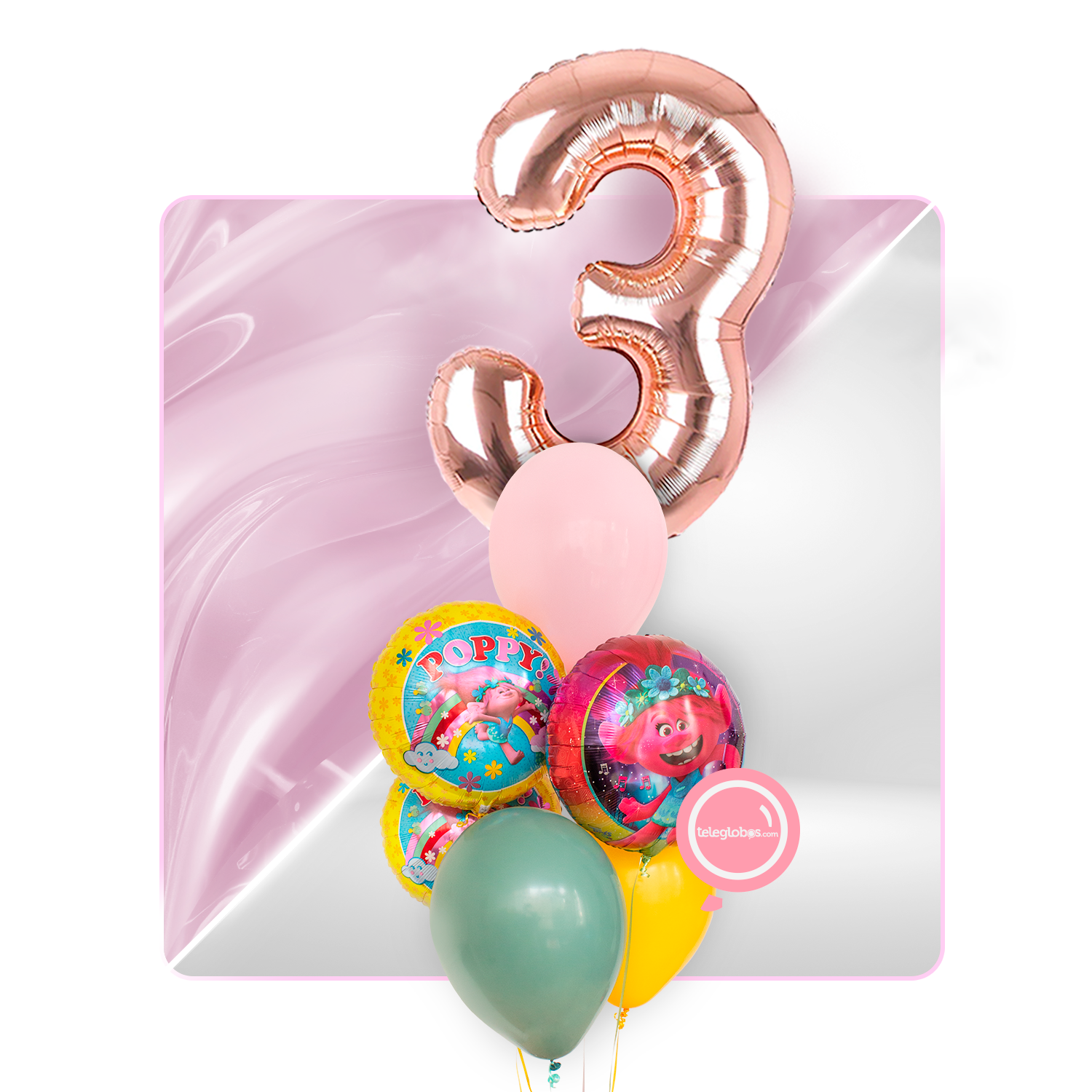Kit Celebra -Trolls: Princesa Poppy- con Globos de Helio
