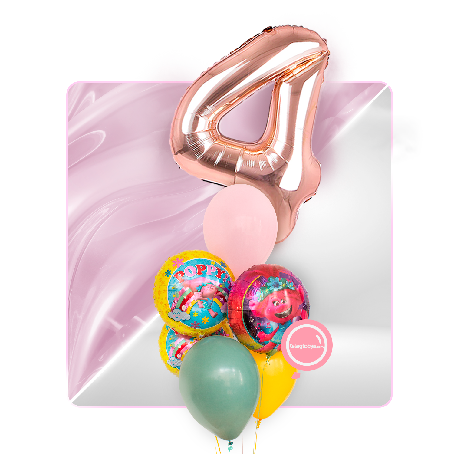 Kit Celebra -Trolls: Princesa Poppy- con Globos de Helio