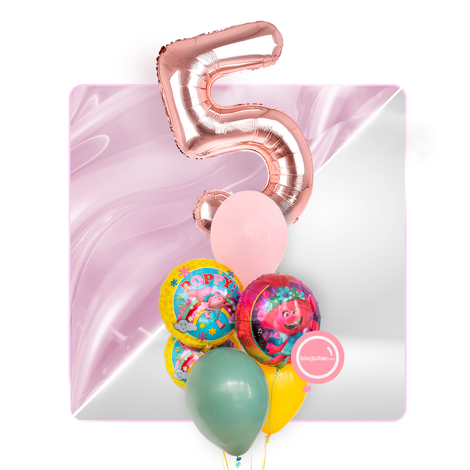 Kit Celebra -Trolls: Princesa Poppy- con Globos de Helio
