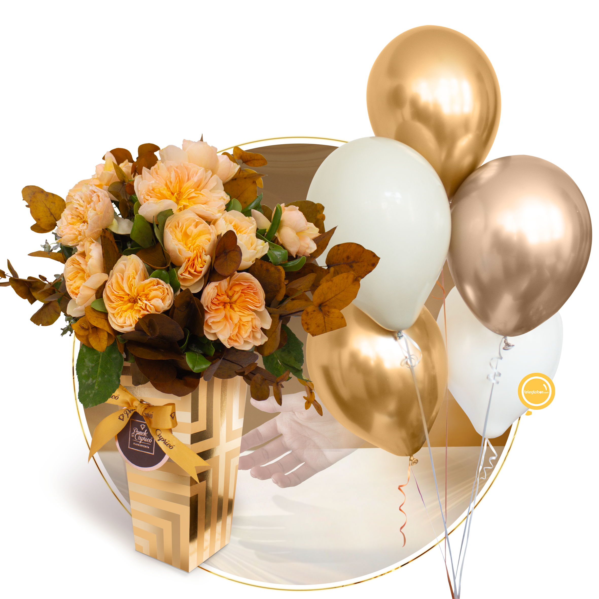 Floral arrangement of English roses melon -Lux002-