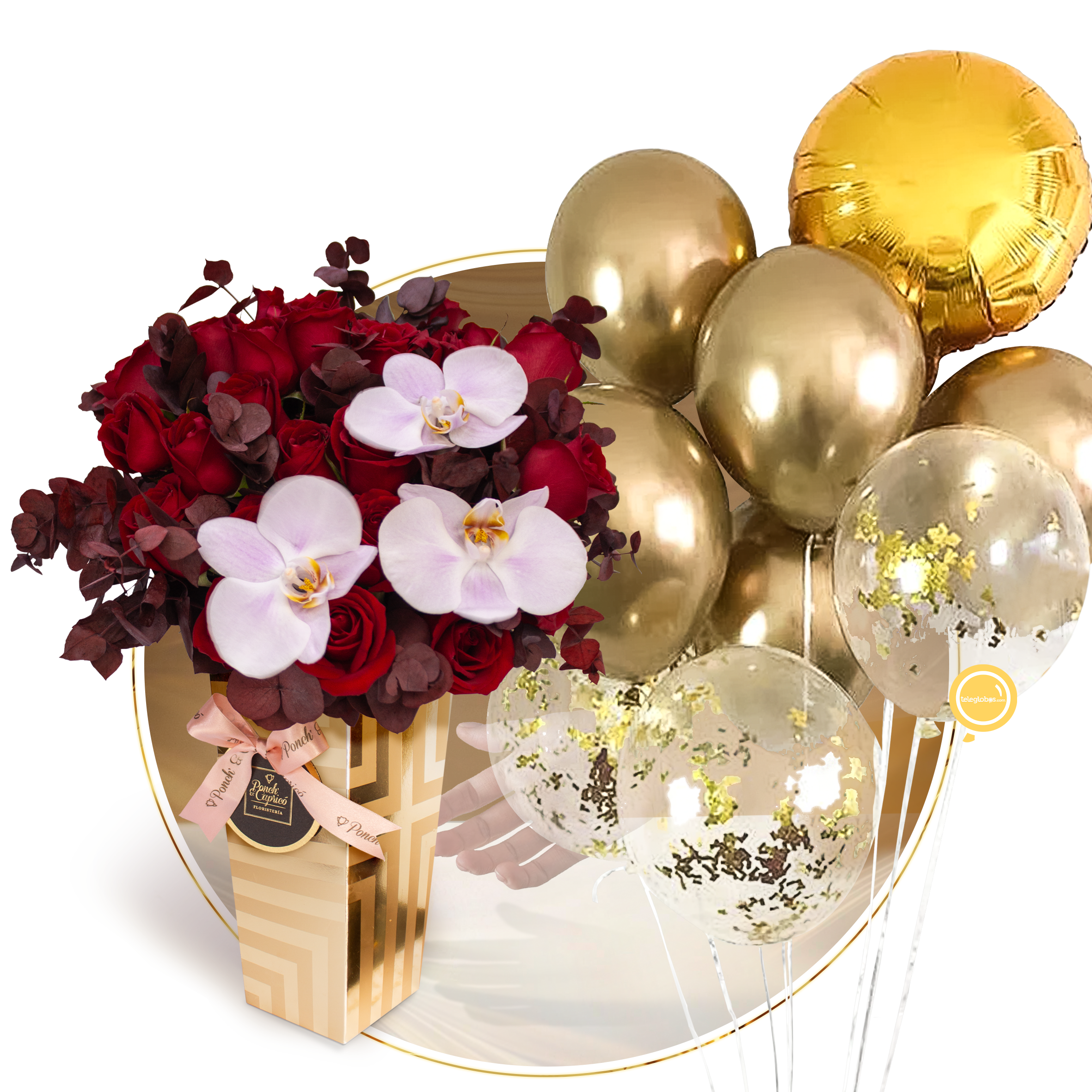 Floral arrangement of red roses and orchid -uxux004-