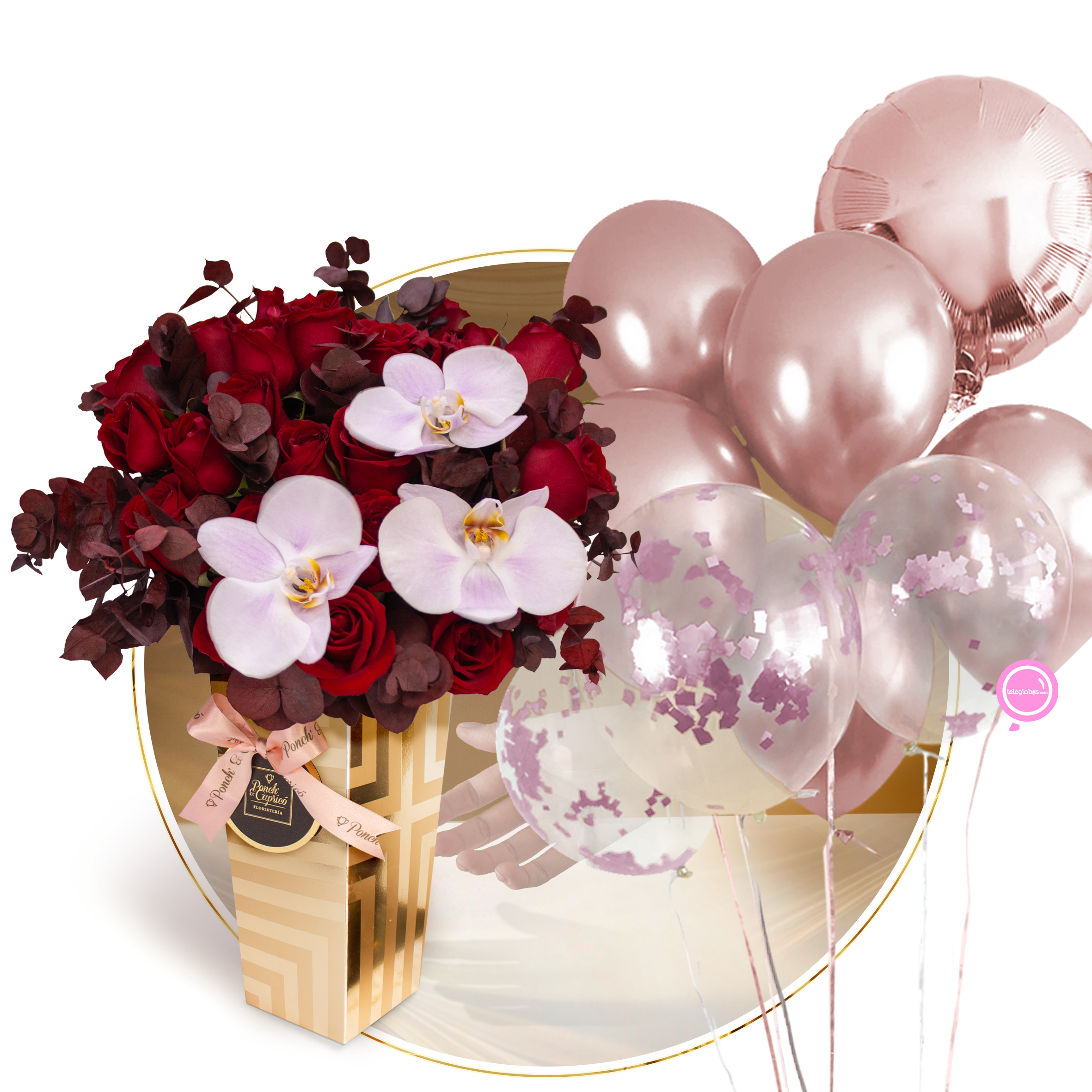 Floral arrangement of red roses and orchid -uxux004-