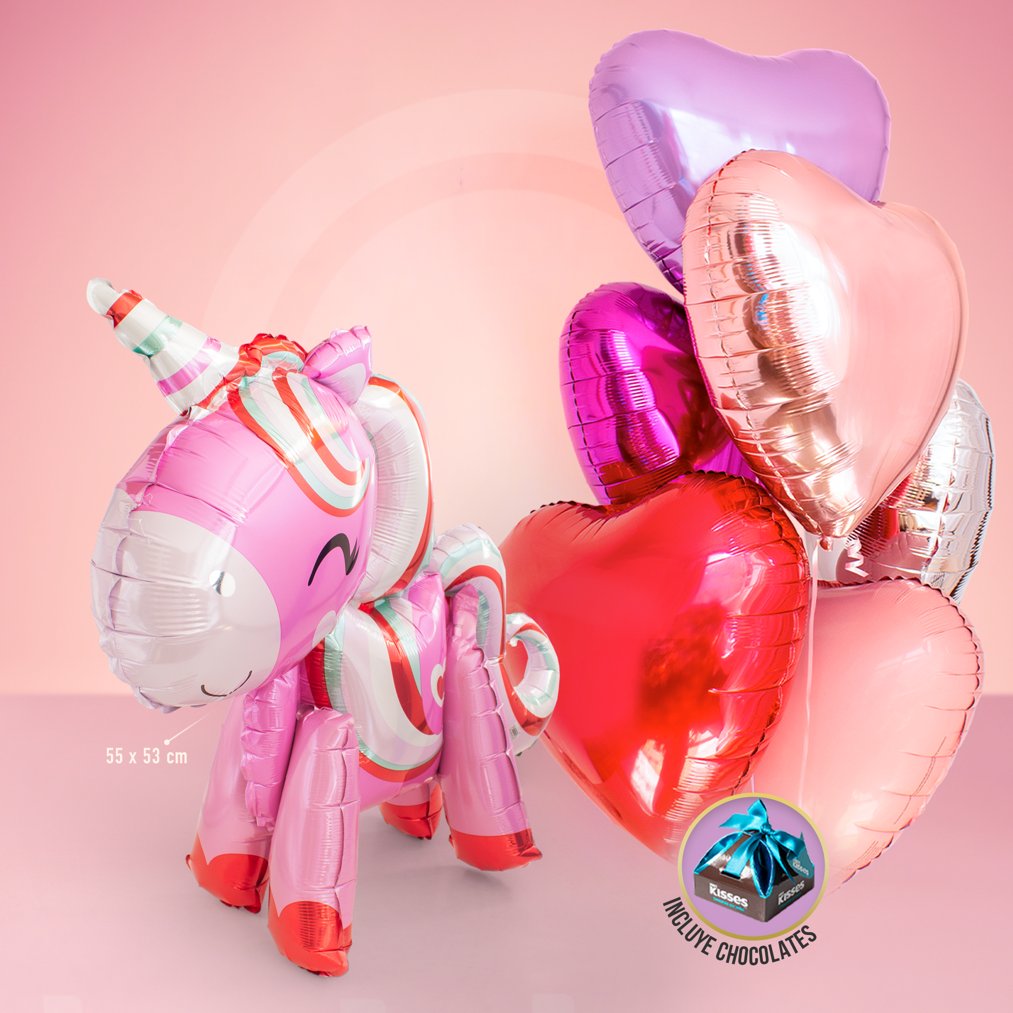 Media Docena de Corazones Mix + Globo Metálico Air-Filled Decoration Unicornio Mágico de 22 -SET092-