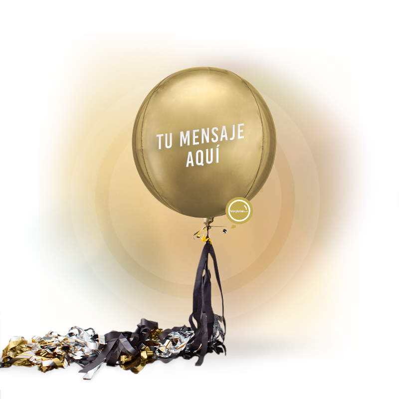 Globo Orbz White Gold Metálico Gigante Personalizado con Helio y Borlas