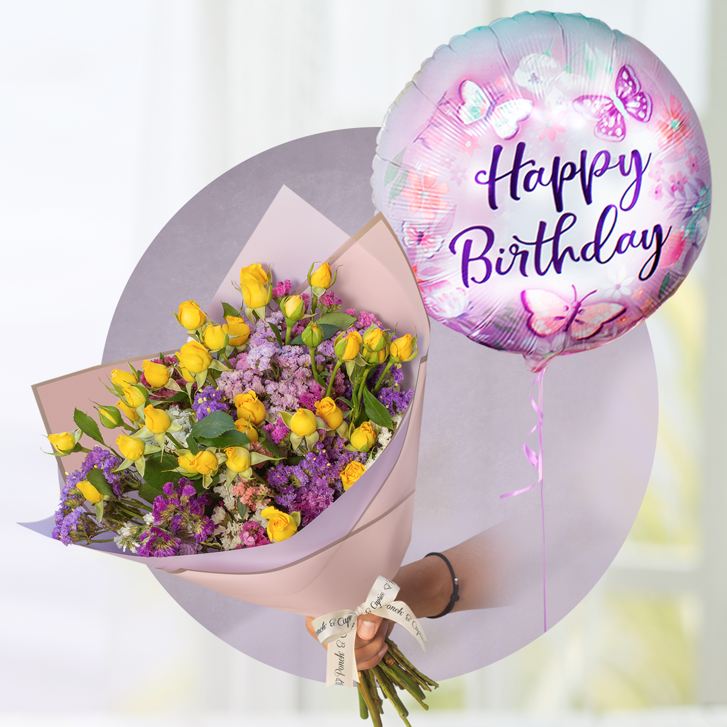 Ramo de Mini Rosas Amarillas y Estate -PRAM060-