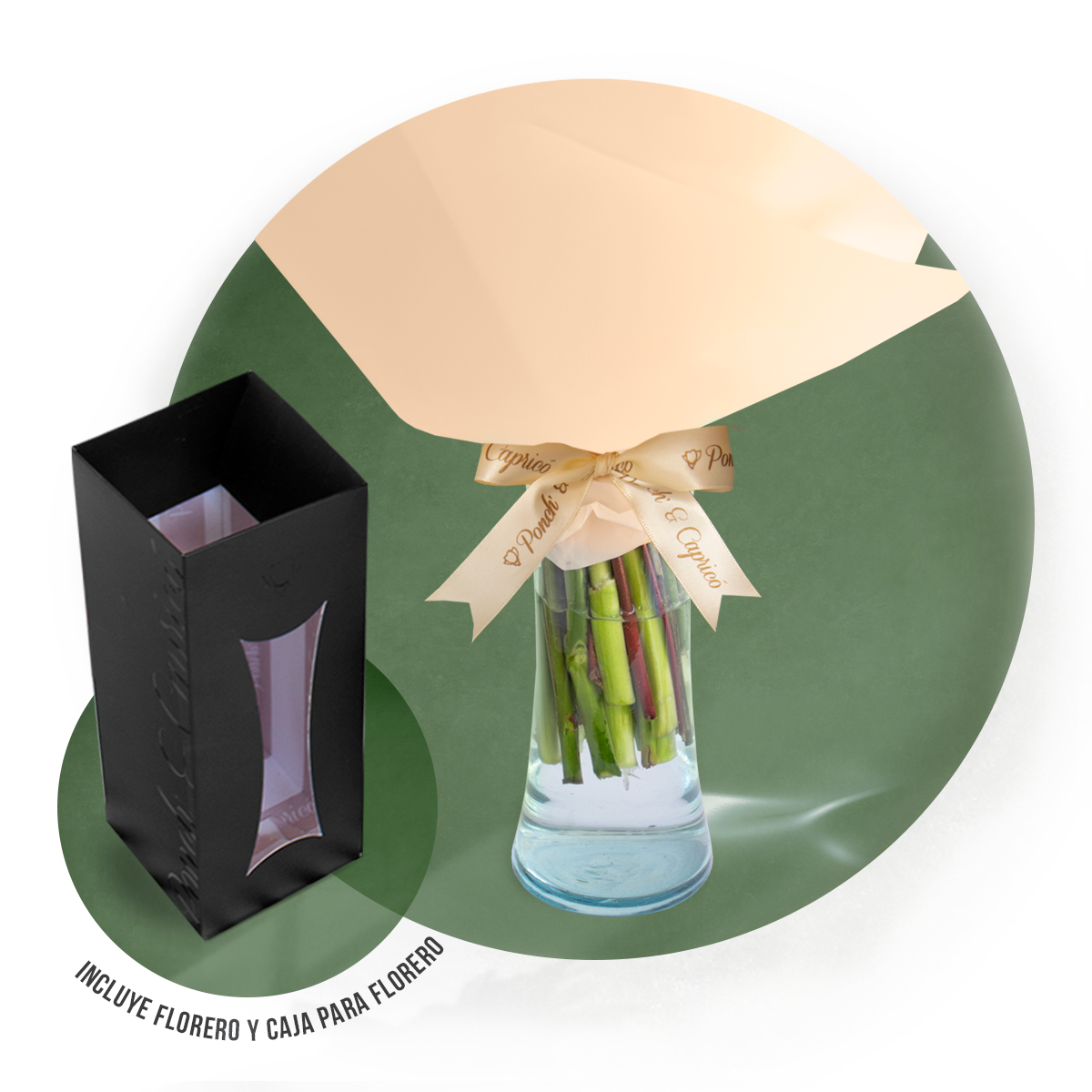 Ramo de Tulipanes Naranja, Mini Rosas y Lisianthus Crema - Florero