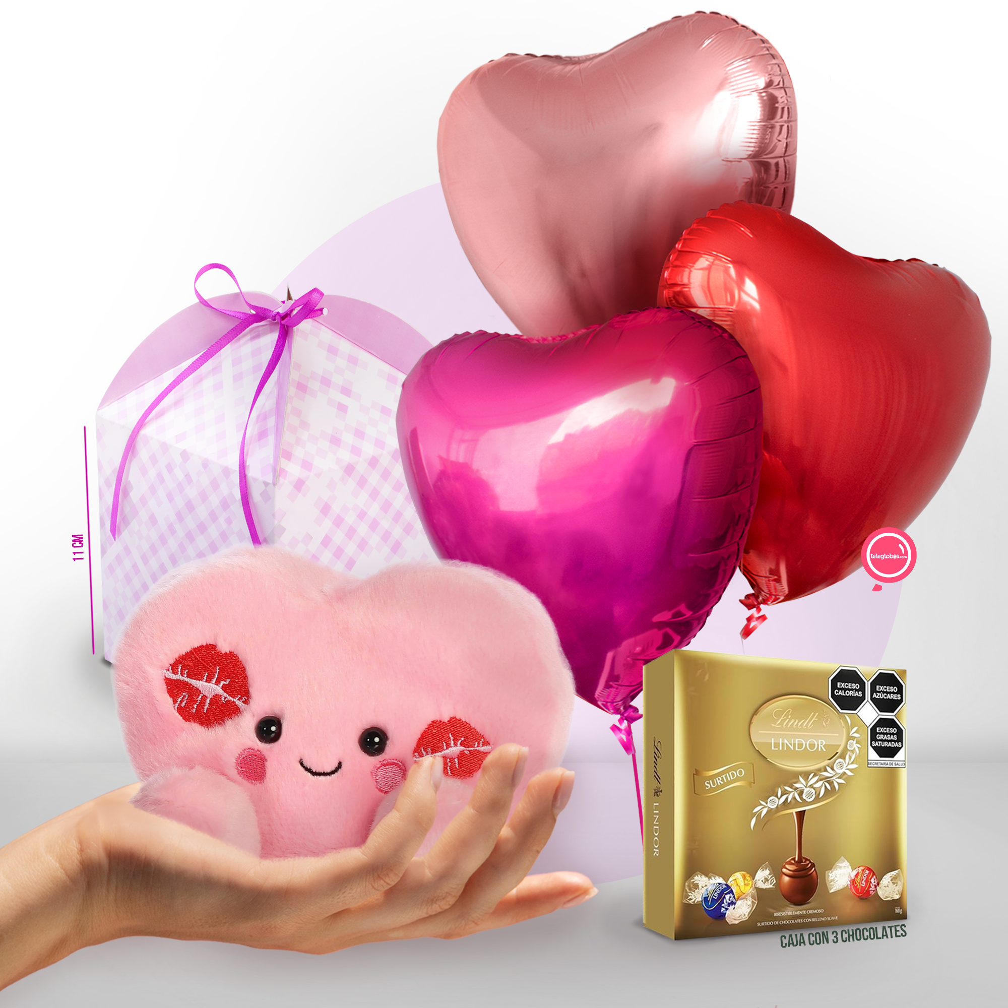 Chocolates, Globos con Helio y Peluche de Corazón. Envío Gratis.