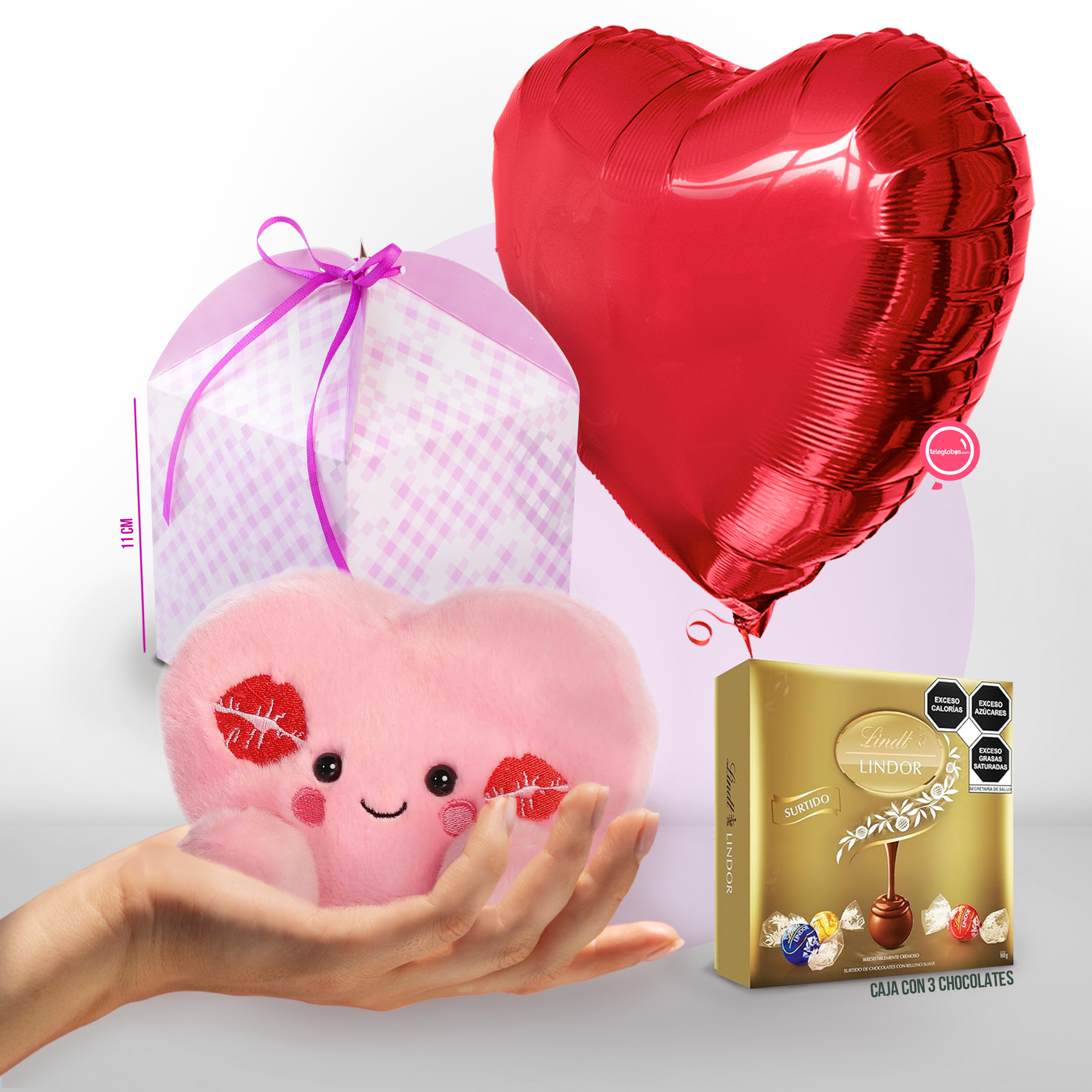 Regalo de Amor con un Peluche de Corazón y un Globo de Amor. Envio Gratis HOY.