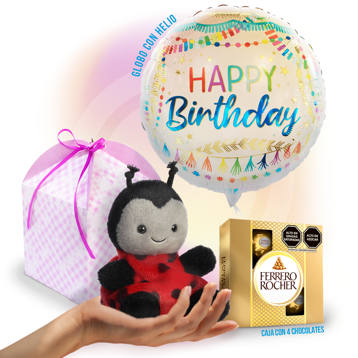 Birthday gift with balloon and catarina stuffed