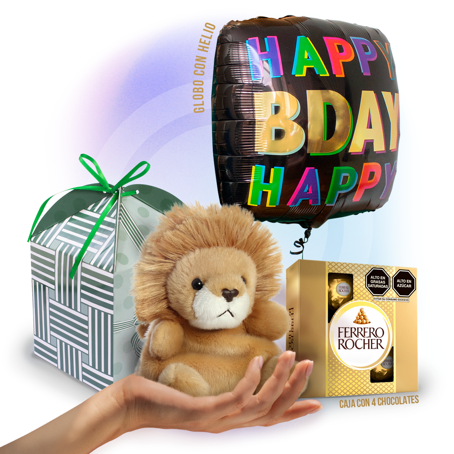 Regalo de Cumpleaños con Globo y Peluche de León