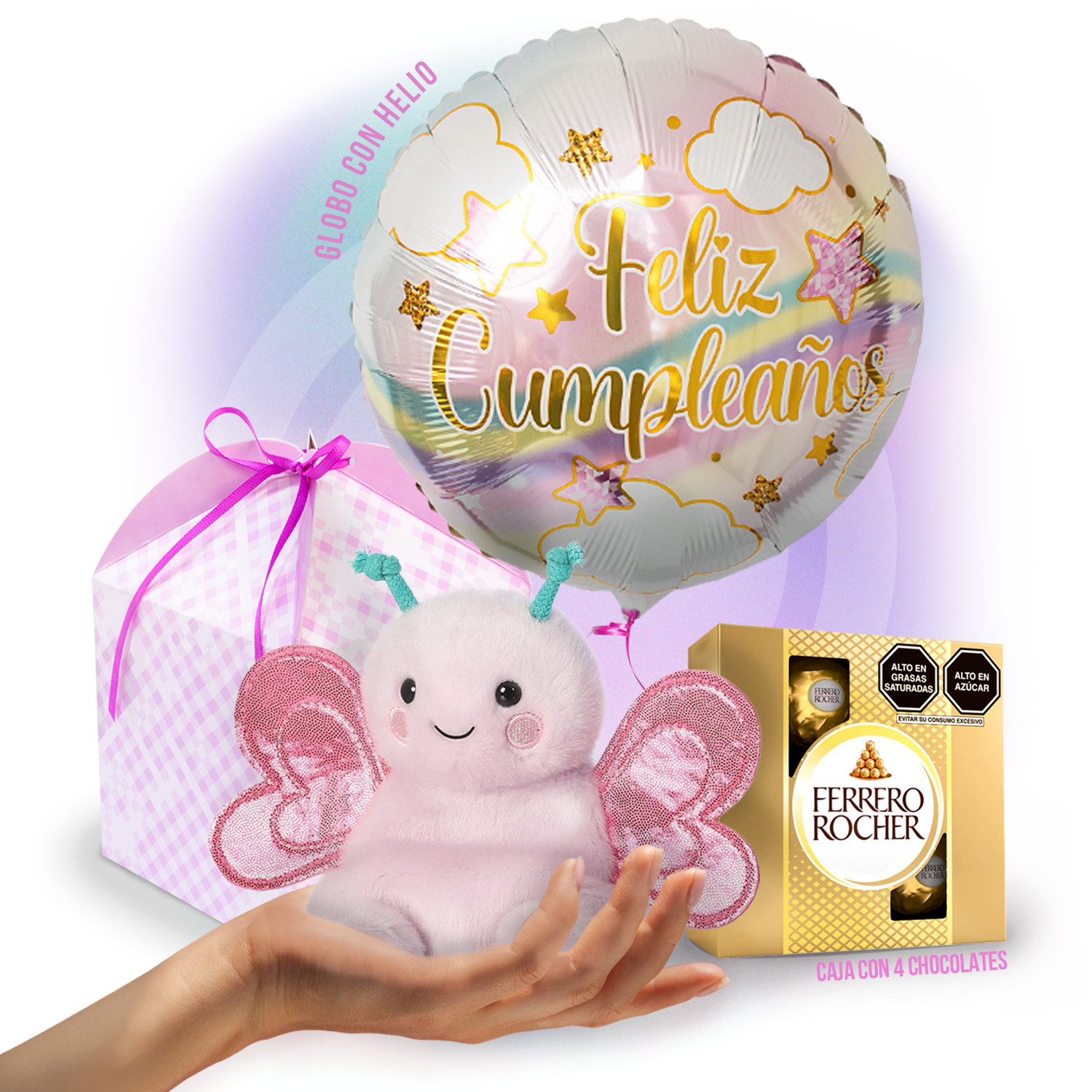 Regalo de Cumpleaños con Globo y Peluche de Mariposa