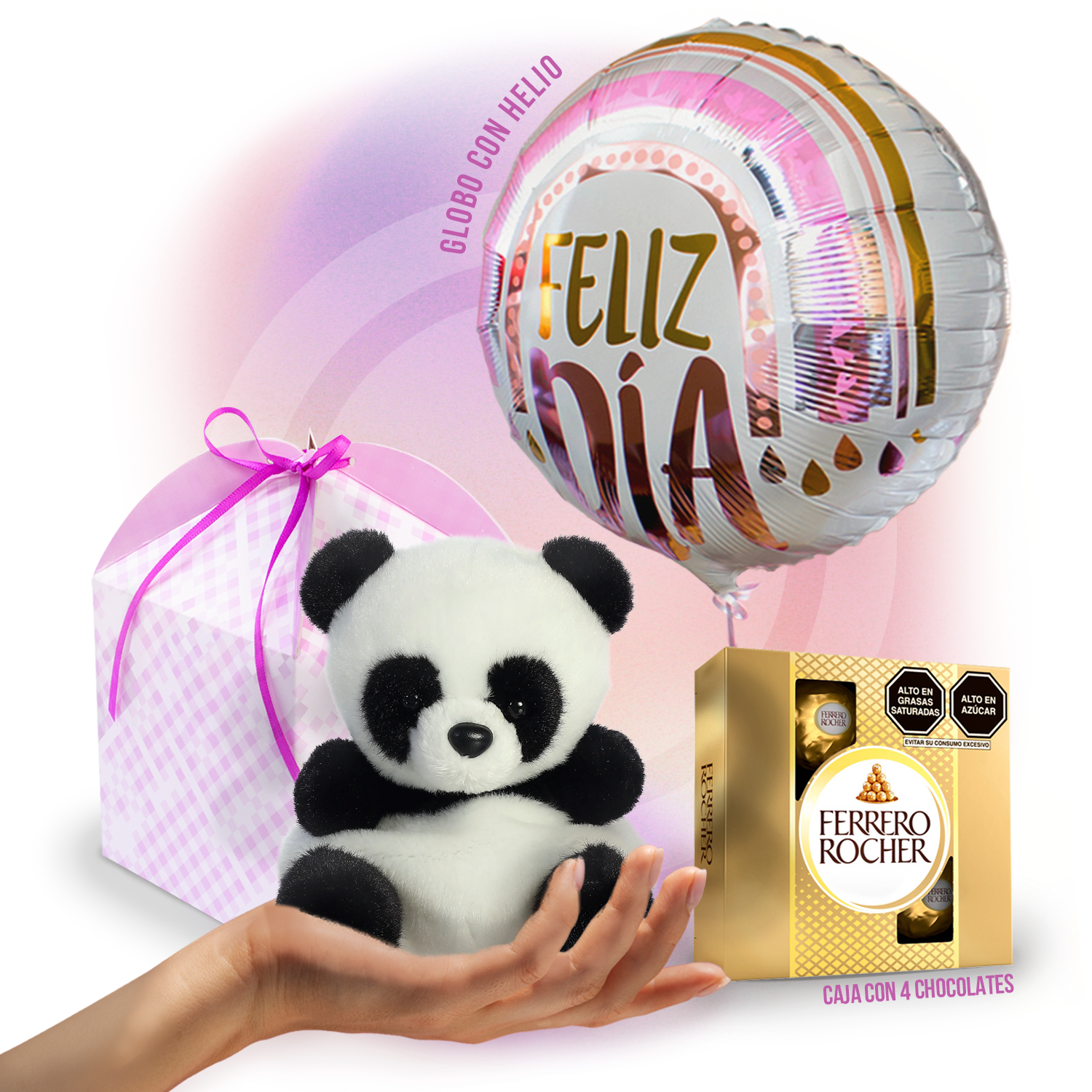 Regalo de Cumpleaños con Globo inflado con Helio y Peluche de Oso Panda