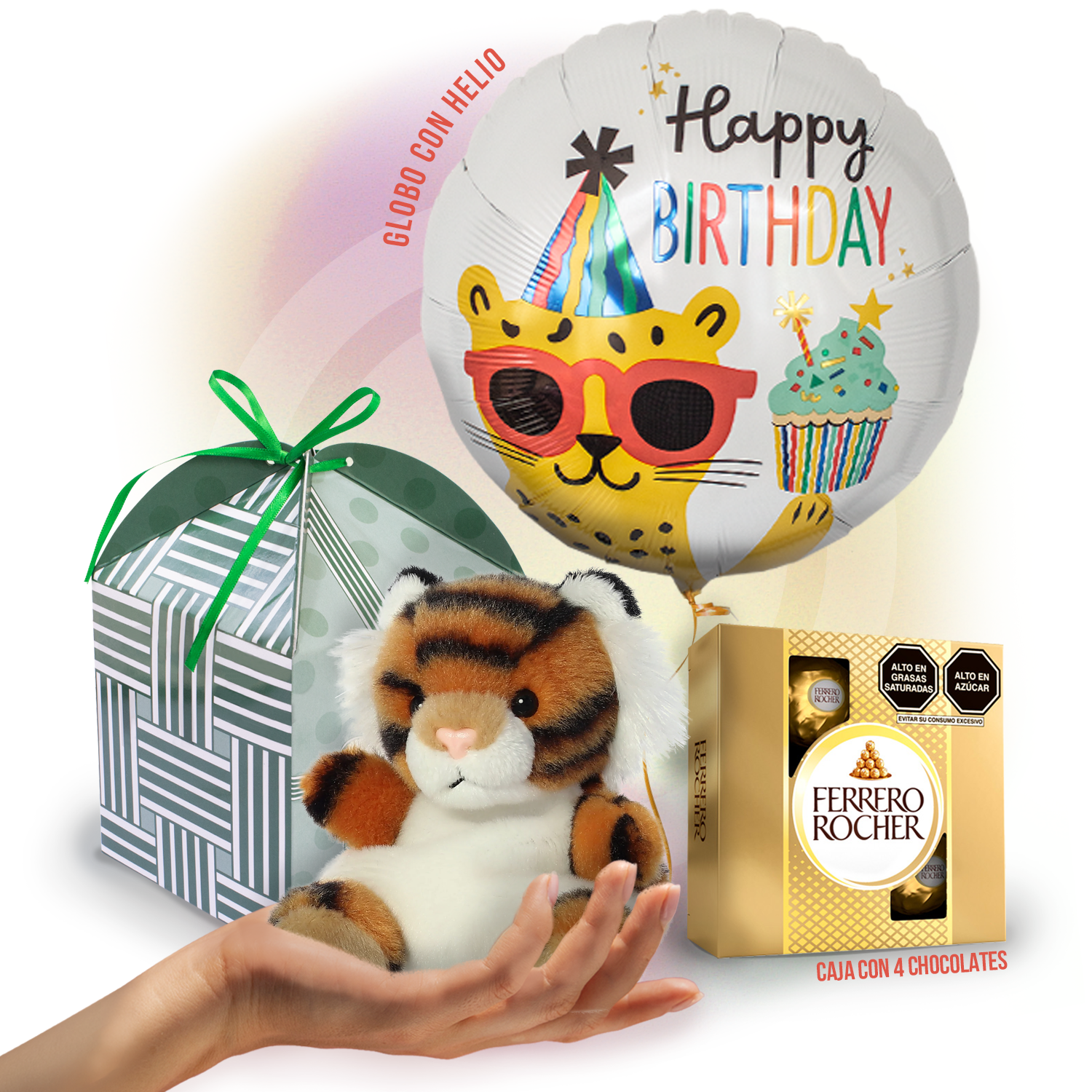 Regalo de Cumpleaños con Globo y Peluche de Tigre de Bengala