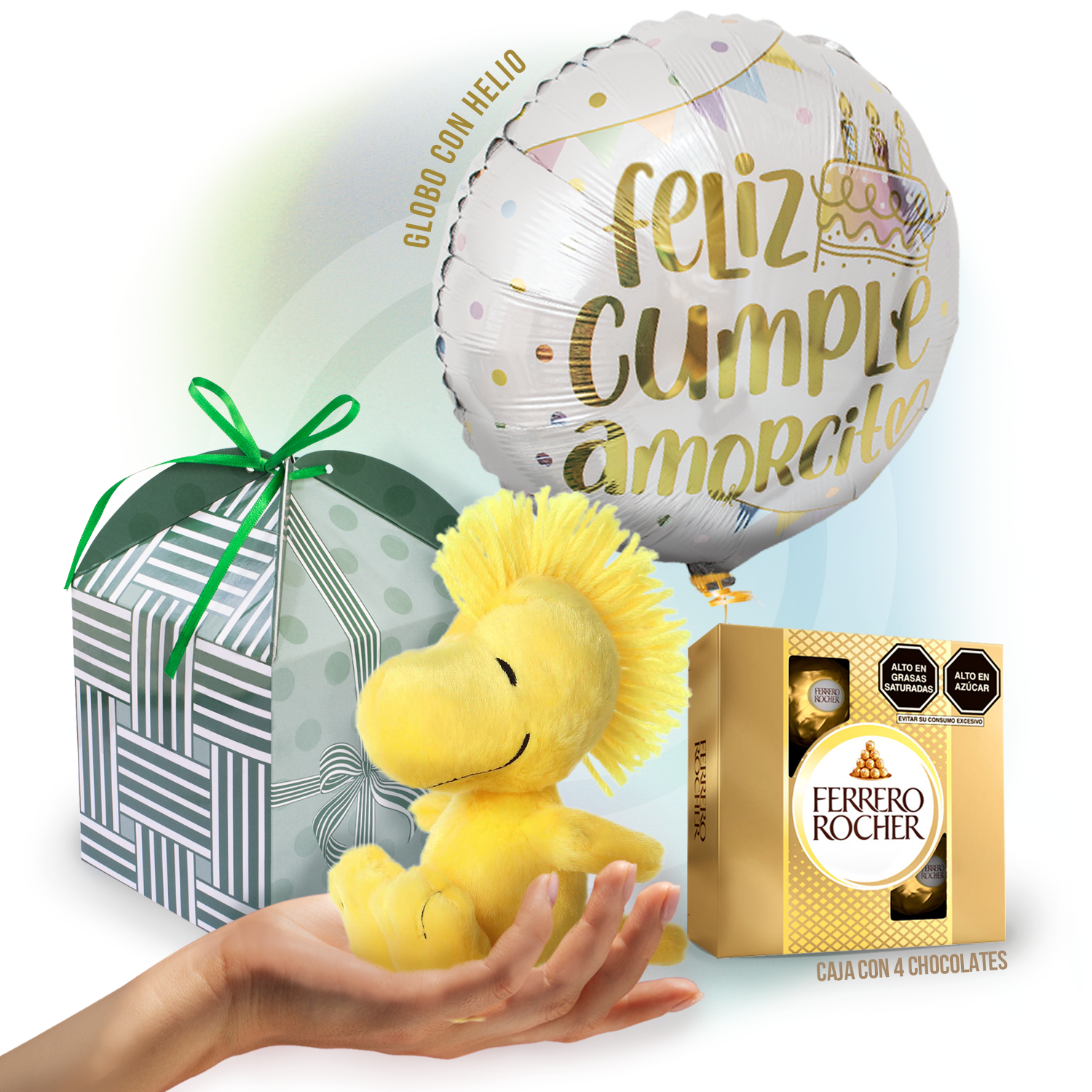 Regalo de Cumpleaños con Globo y Peluche de Woodstock de Snoopy