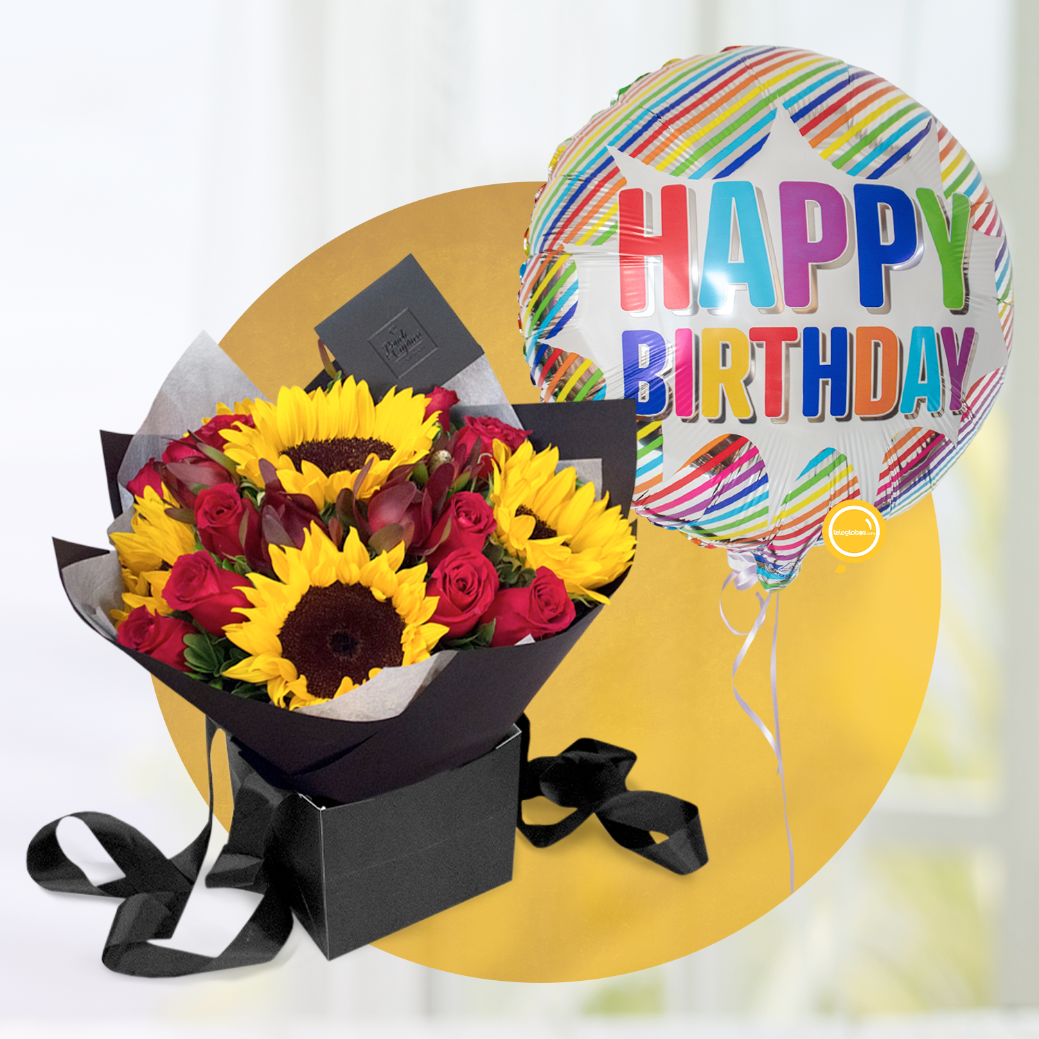 Bouquet Girasoles, Rosas Rojas y Safari