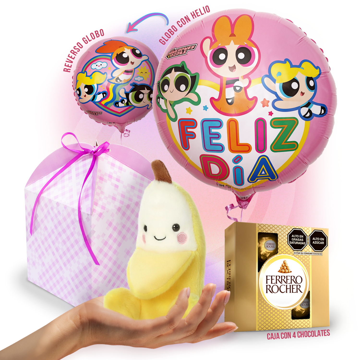 Regalo para mi Mejor Amiga con Globo de Feliz Día y Peluche de banana
