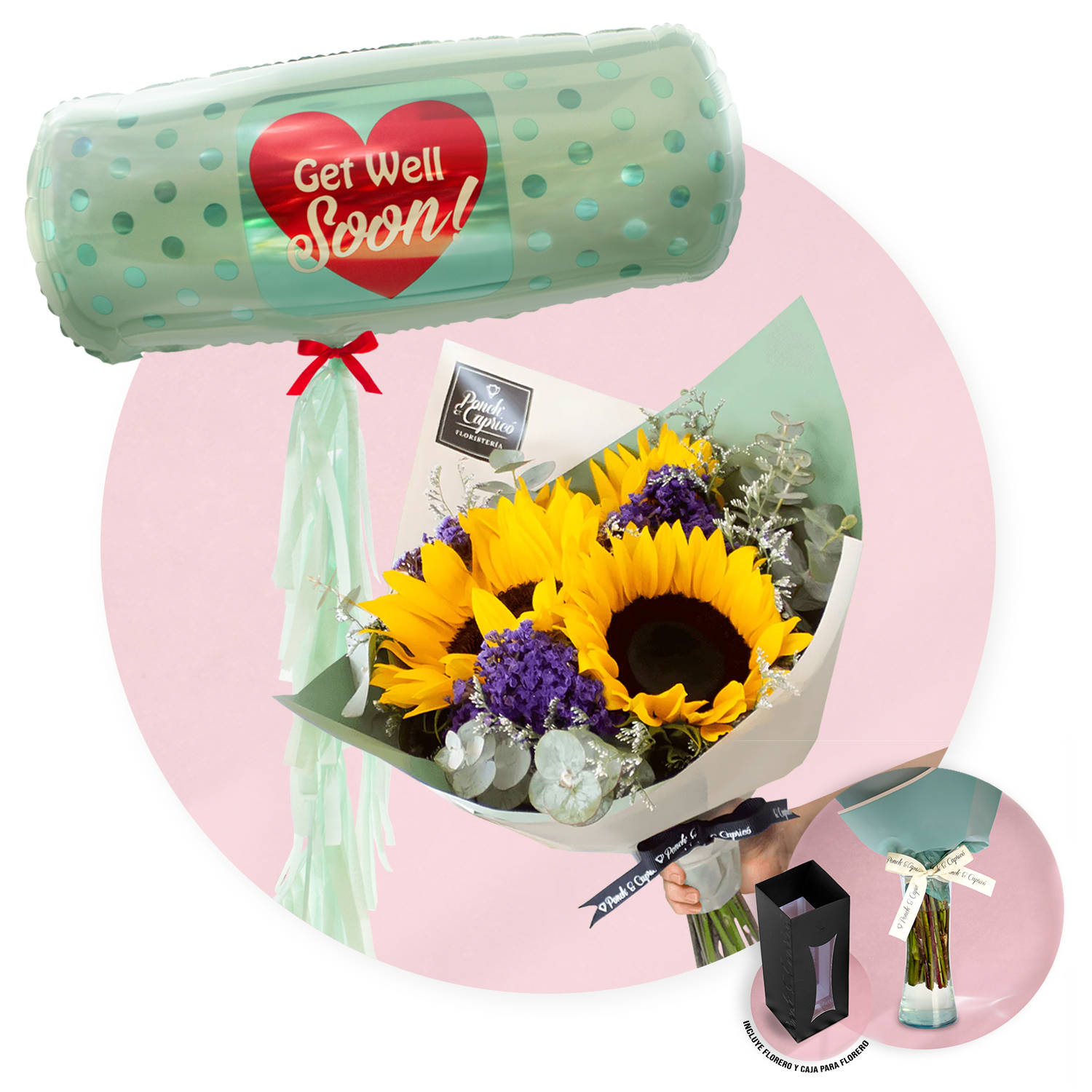 Ramo de Girasoles con Globo de Mejórate Pronto | Flores amarillas | SET139