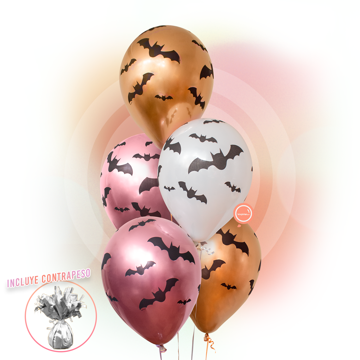 Torre de 5 Globos de Látex Extra Premium de 11" Inflados con Helio - Bats and Ghosts -