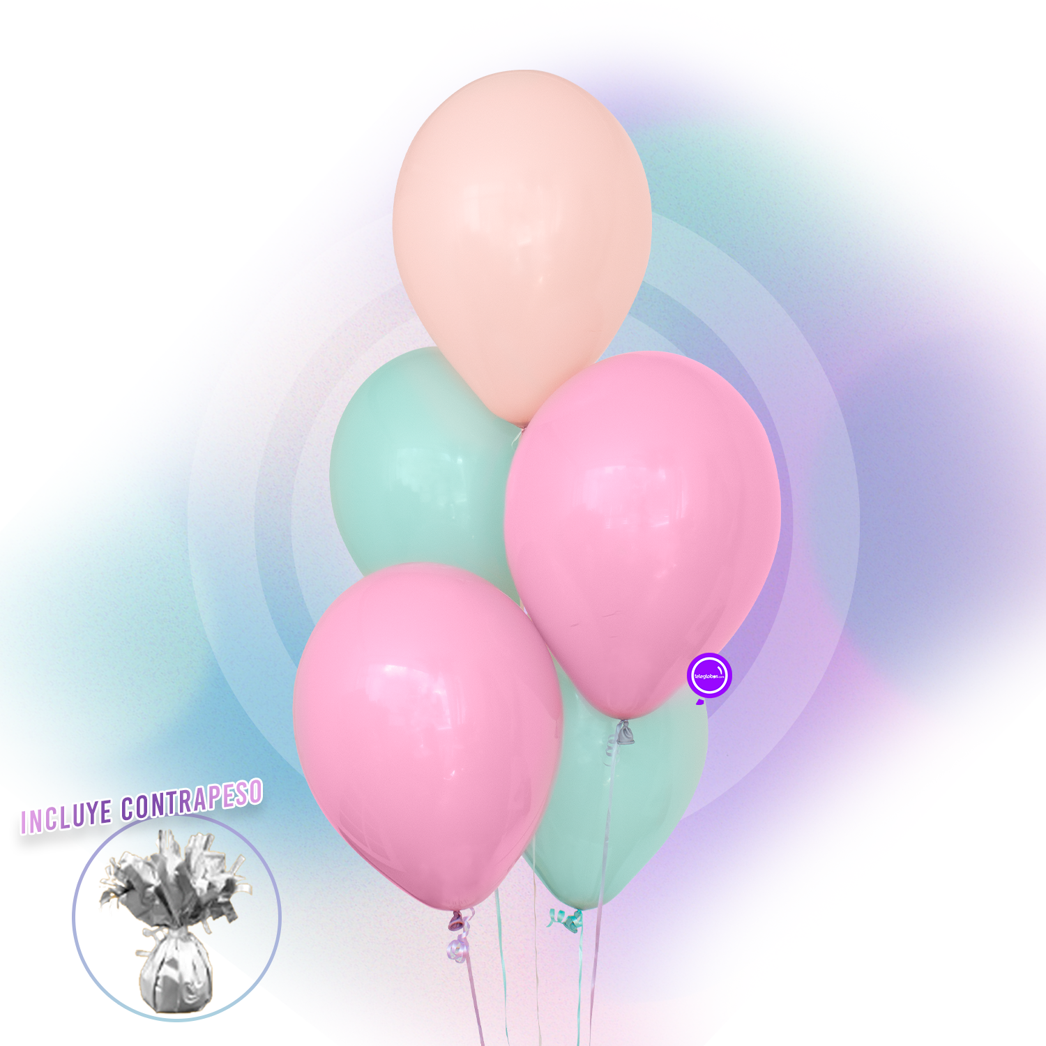 Torre de 5 Globos de Látex Extra Premium de 11 Inflados con Helio -Daisy Pastel-