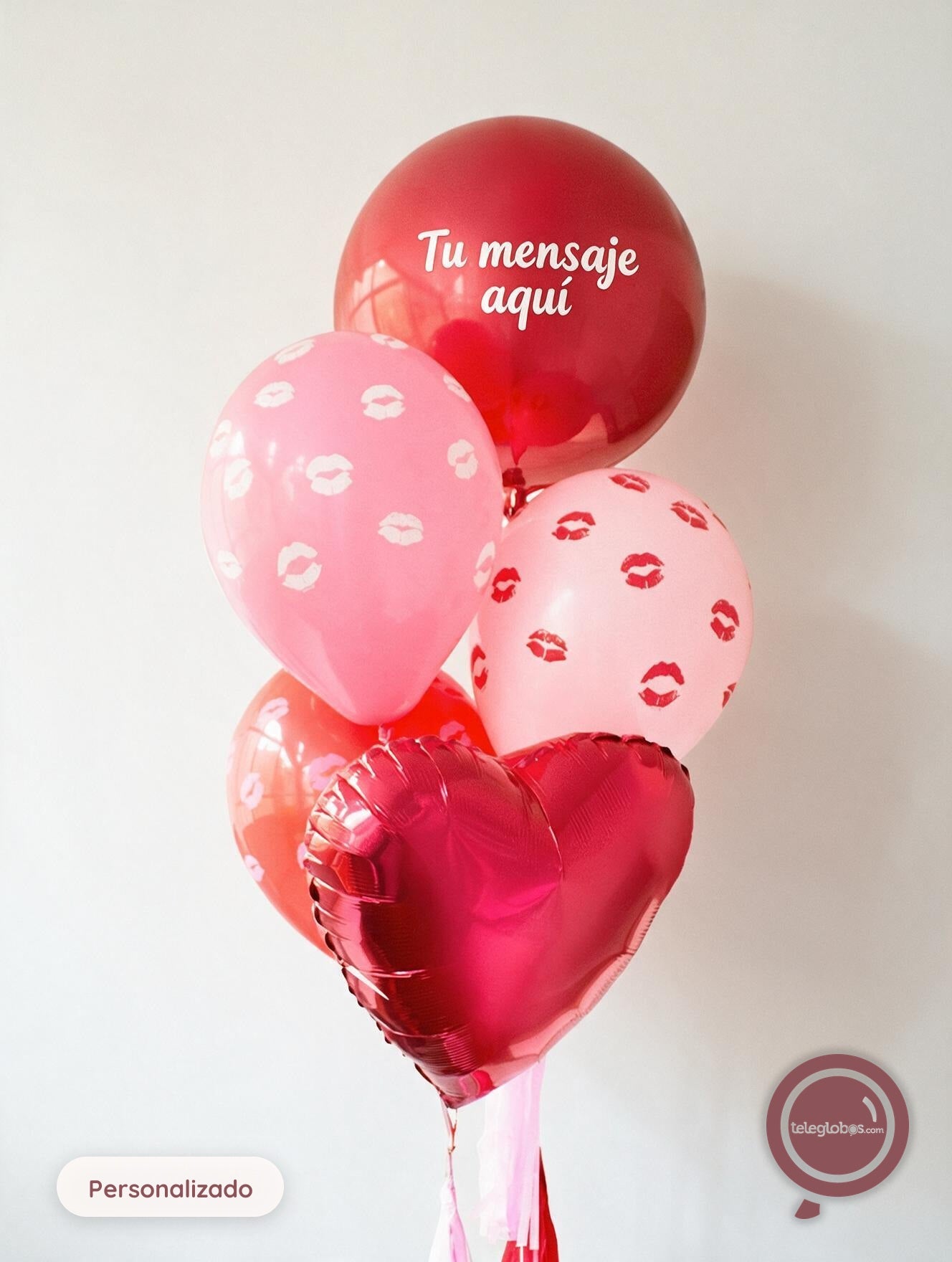 Bunch de globos con helio Orbz personalizado -Besos-