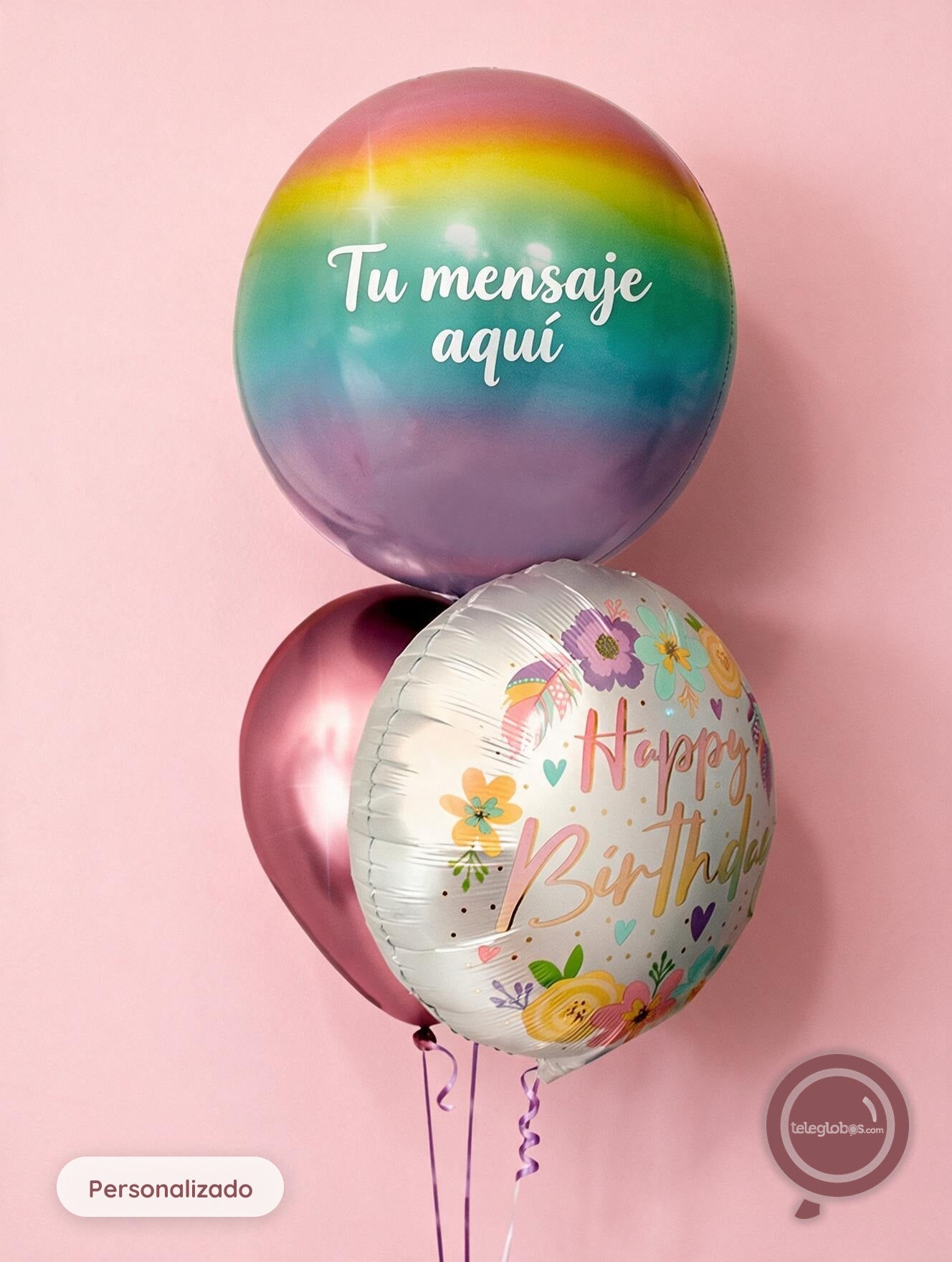 Bunch de Globos con Helio Personalizado - Rainbow Birthday -