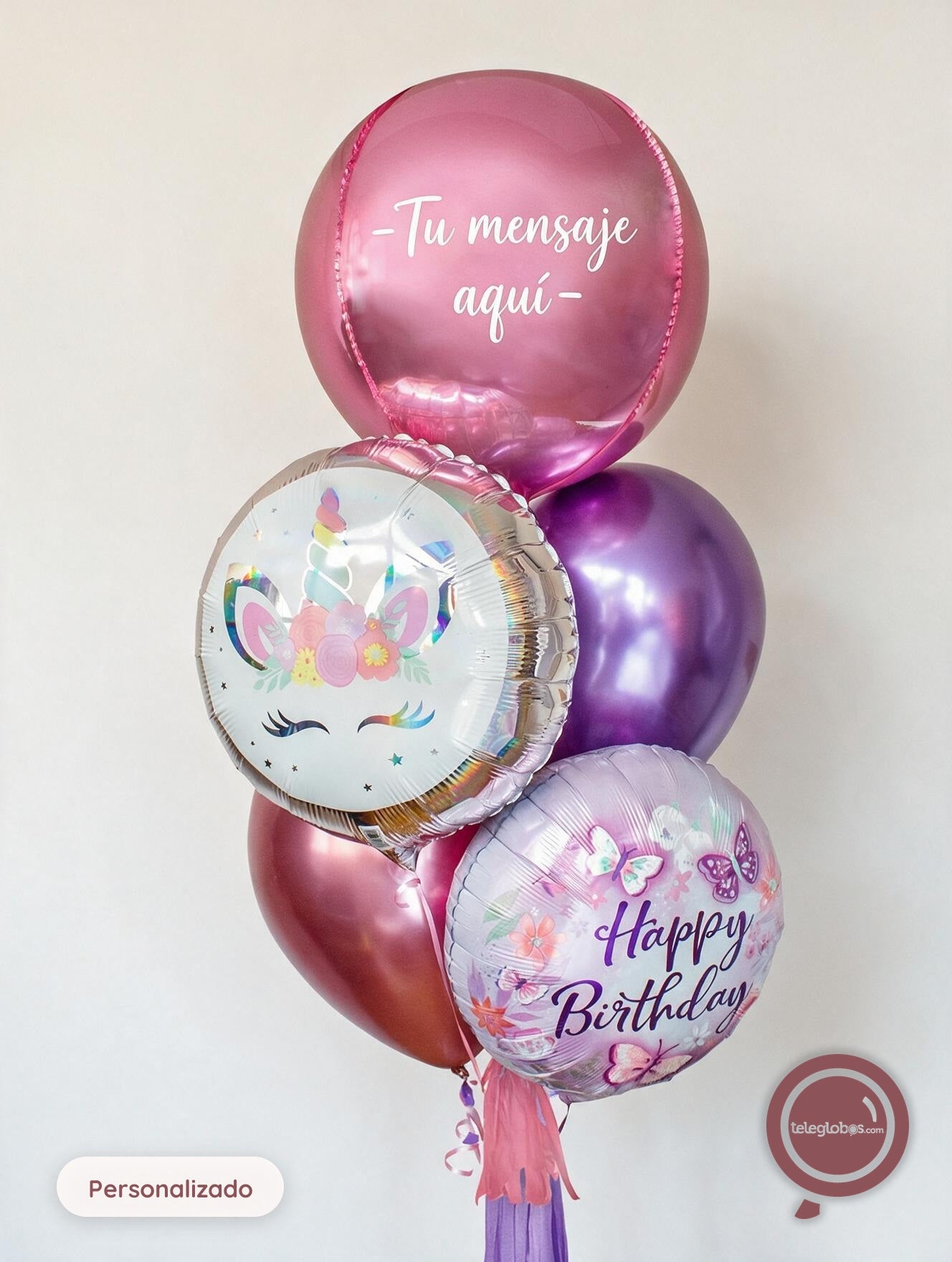 Bunch de Globos con Helio personalizado - Unicornio Birthday -
