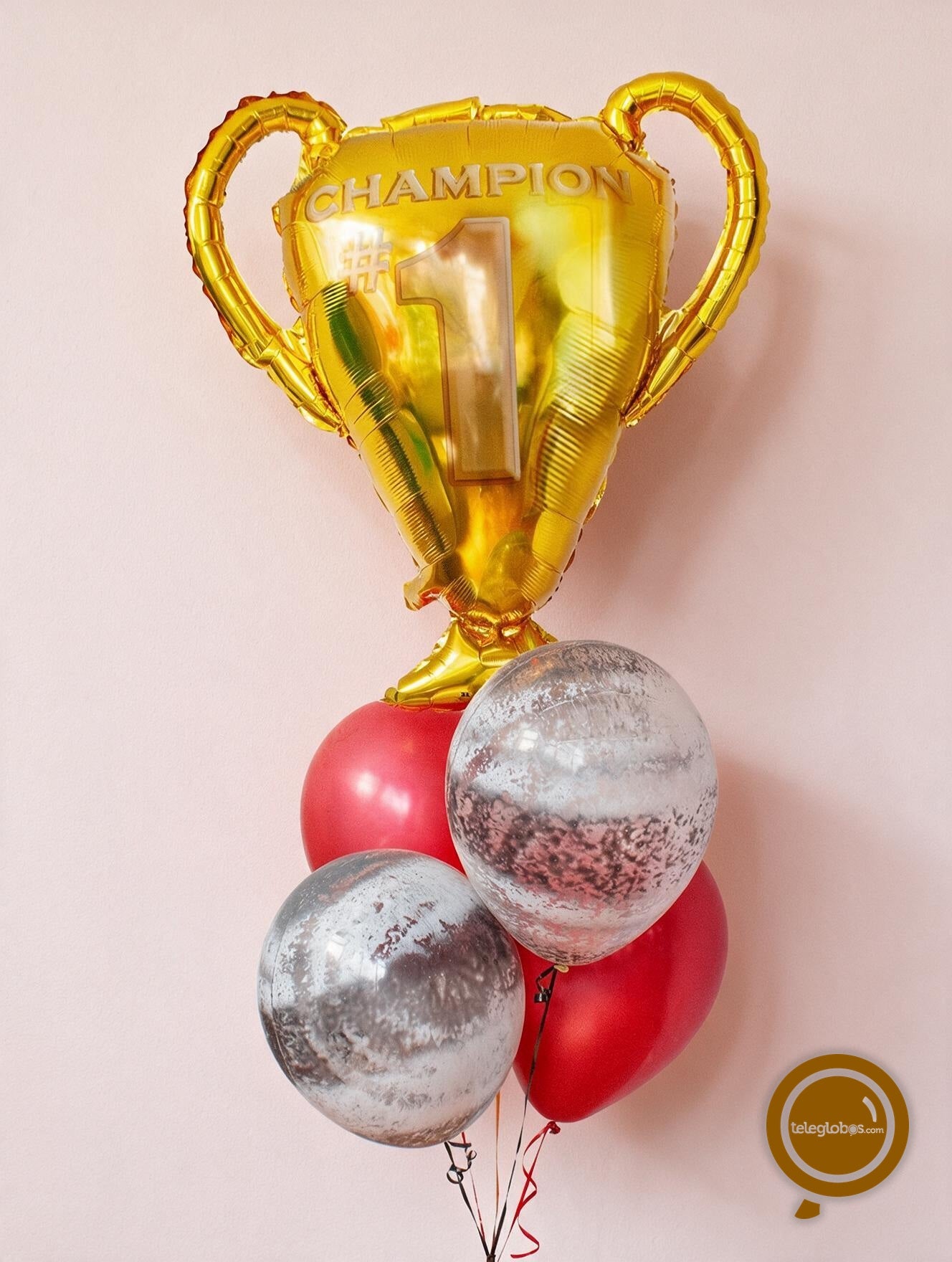 Bunch de Globos Inflados con Helio - Trofeo Congrats Champ-