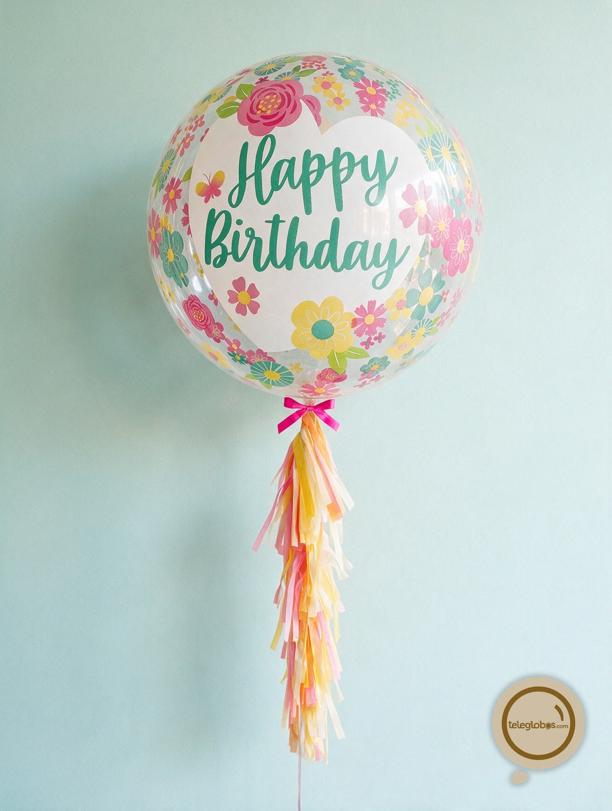 Globo Burbuja de 24" - Birthday Flowers